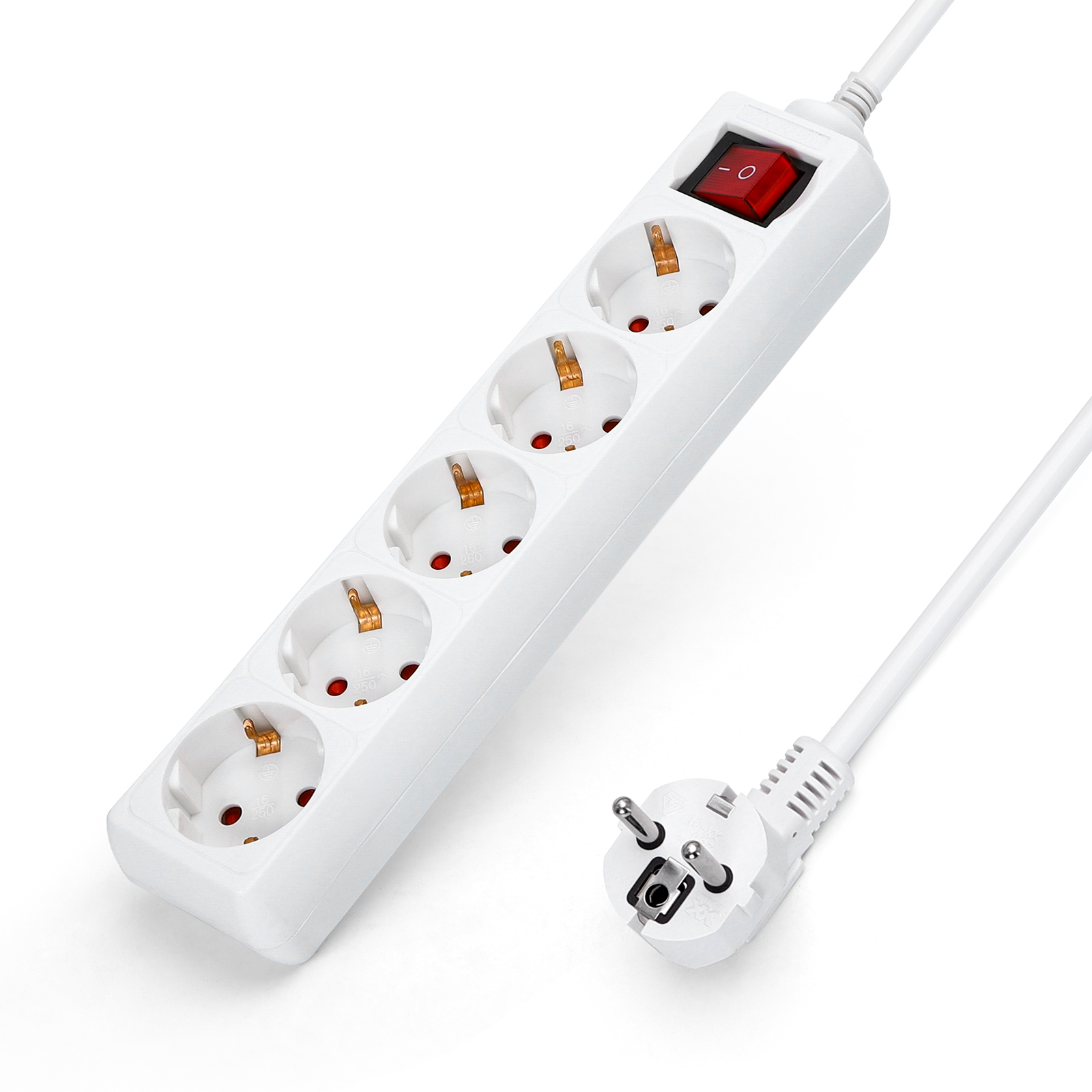 Aigostar regleta 5 enchufes con cable de 1,5 metros e interruptor.blanco