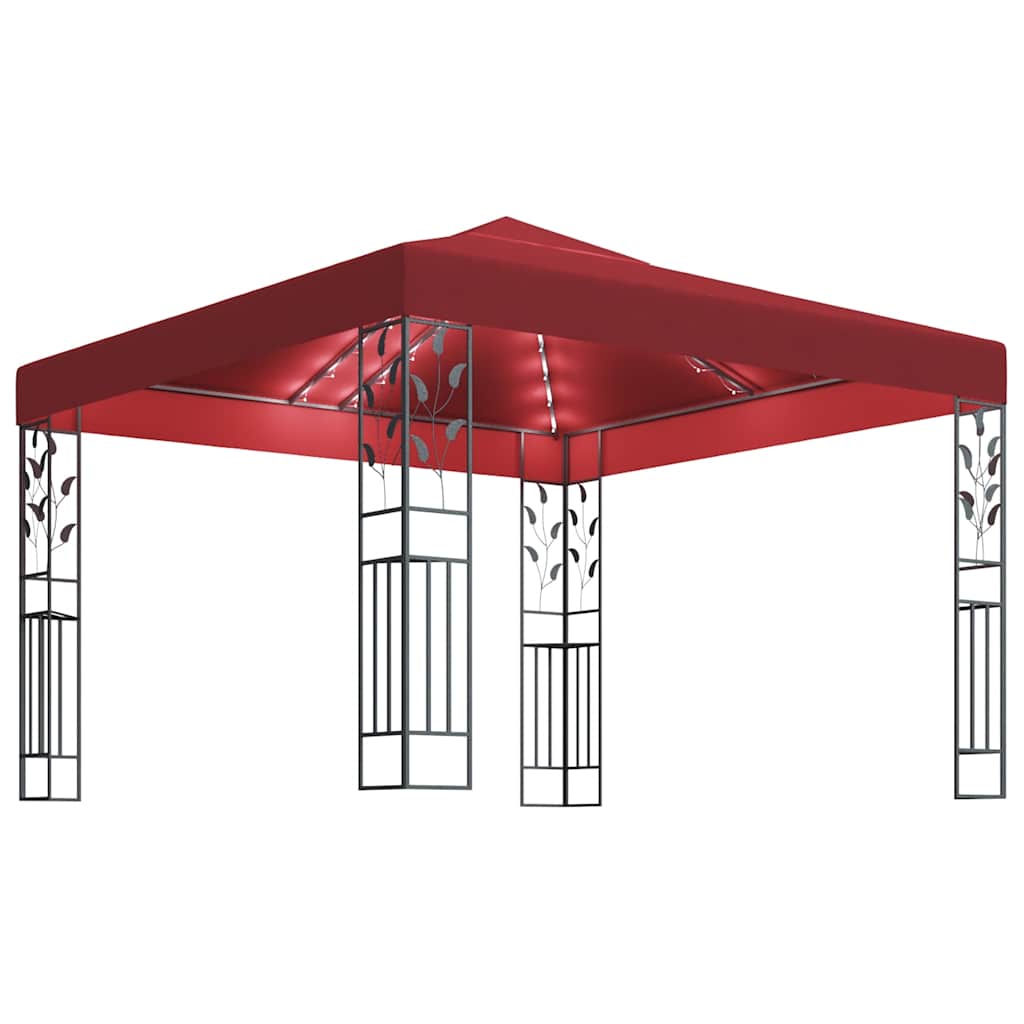 vidaXL cenador con tira de luces LED 3x3 m rojo tinto