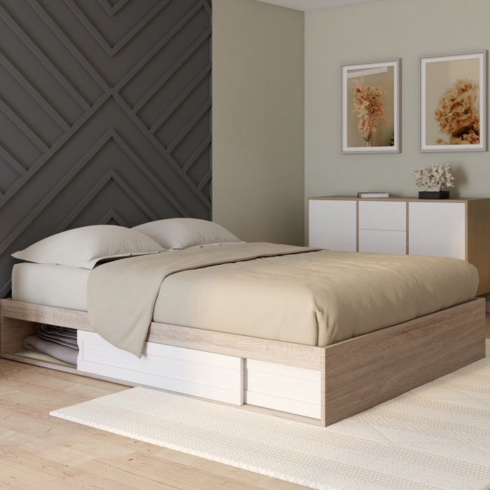 Estructura de cama doble - almacenamiento de madera blanca - 140x190 cm