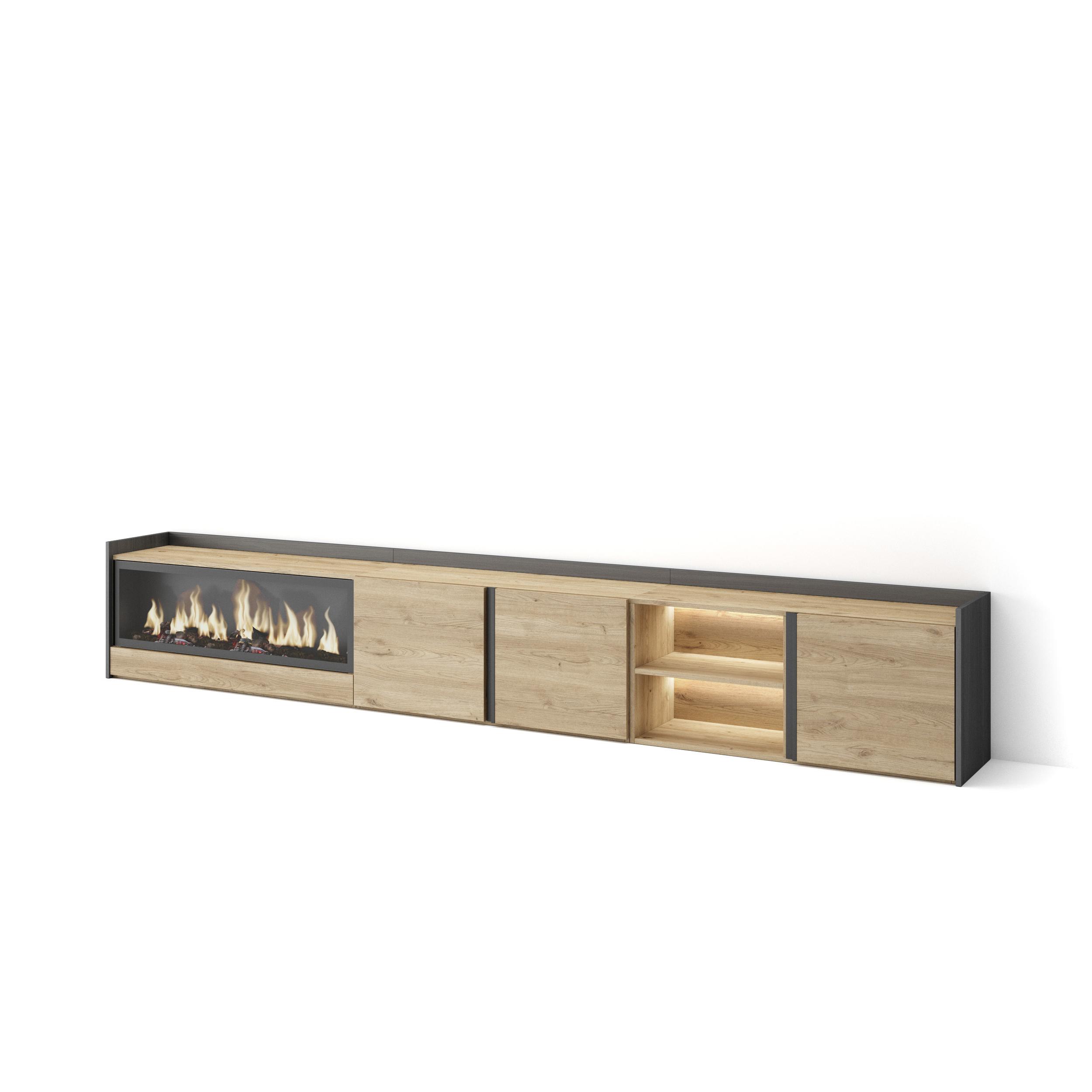 Mueble tv, 315x35x50cm, chimenea eléctrica xxl, LED rf4732