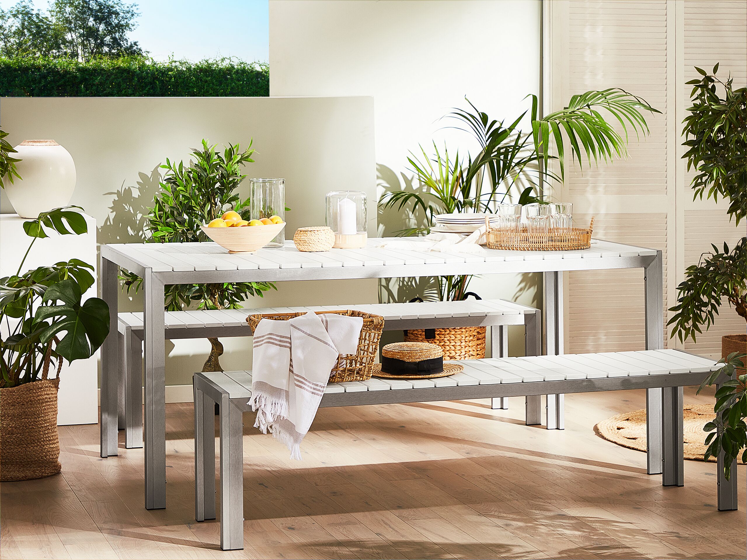 Conjunto de comedor exterior 6 plazas nardo blanco