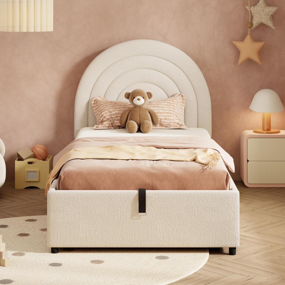 Cama infantil 90x200cm con almacenaje hidráulico cabecero beige