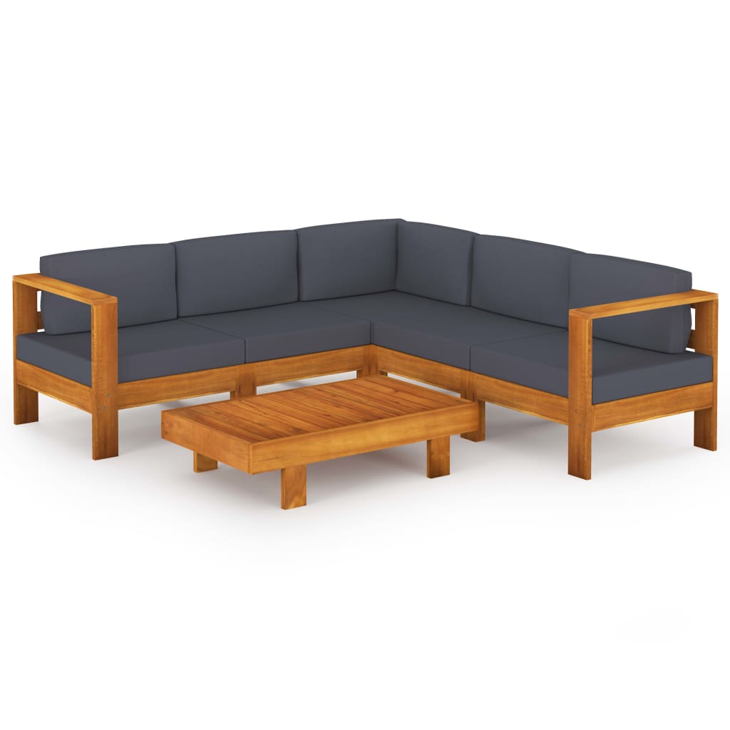 vidaXL muebles de jardín 6 pzas con cojines gris oscuro madera acacia