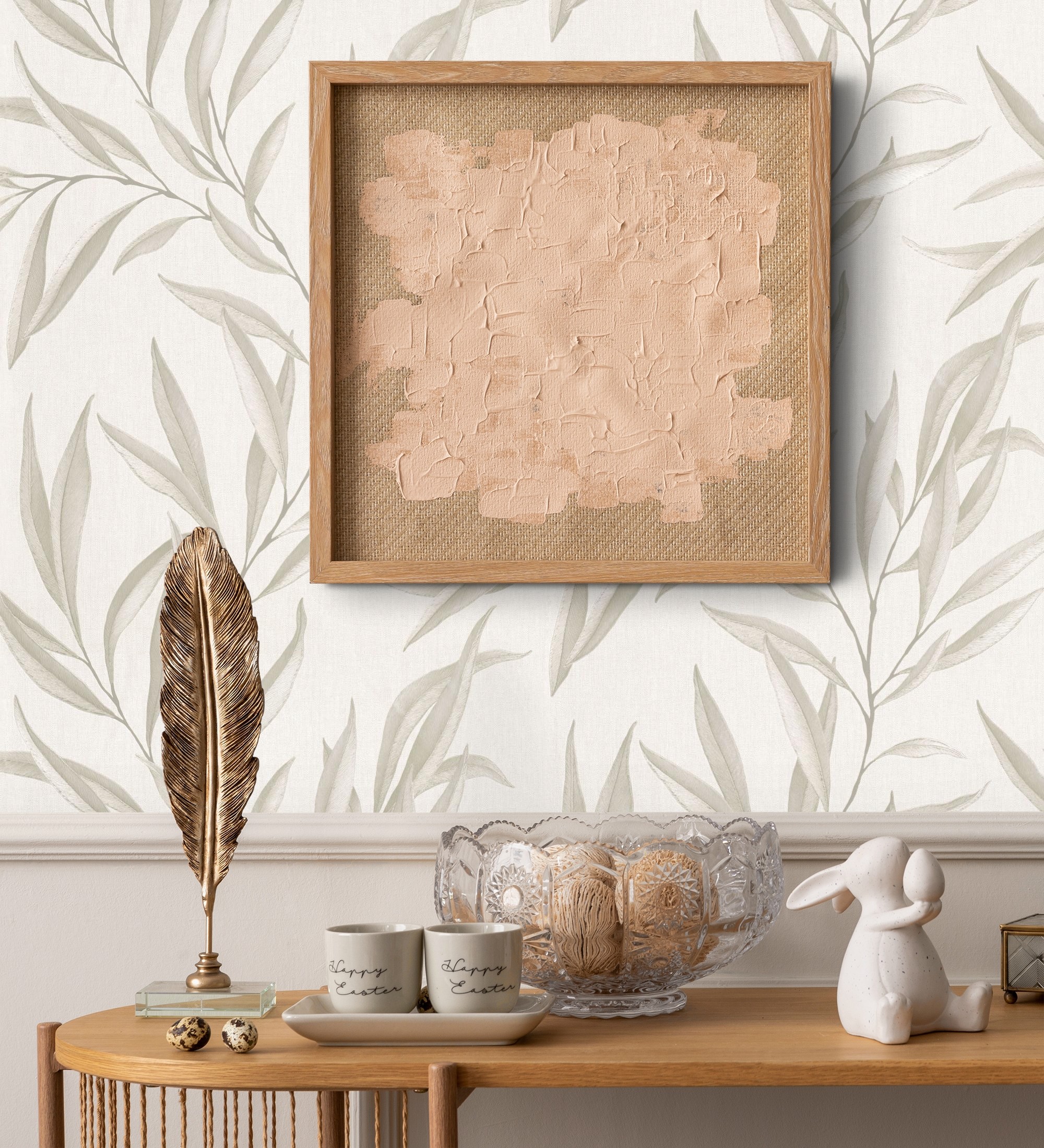Papel pintado gaulan lavable de hojas alargadas gris claro con 5.33m²
