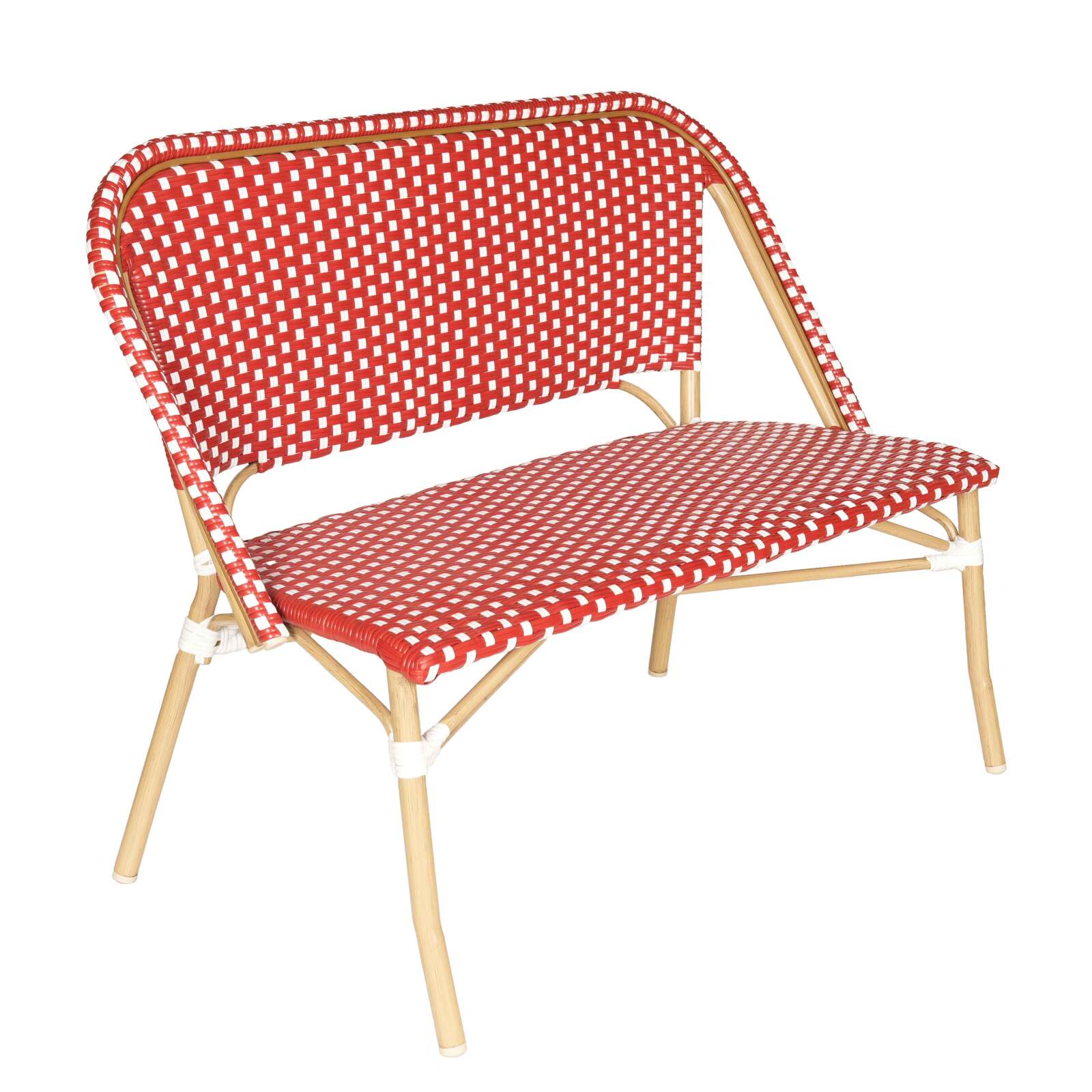 Oviala - banco de jardín en aluminio y ratán sintético blanco y rojo