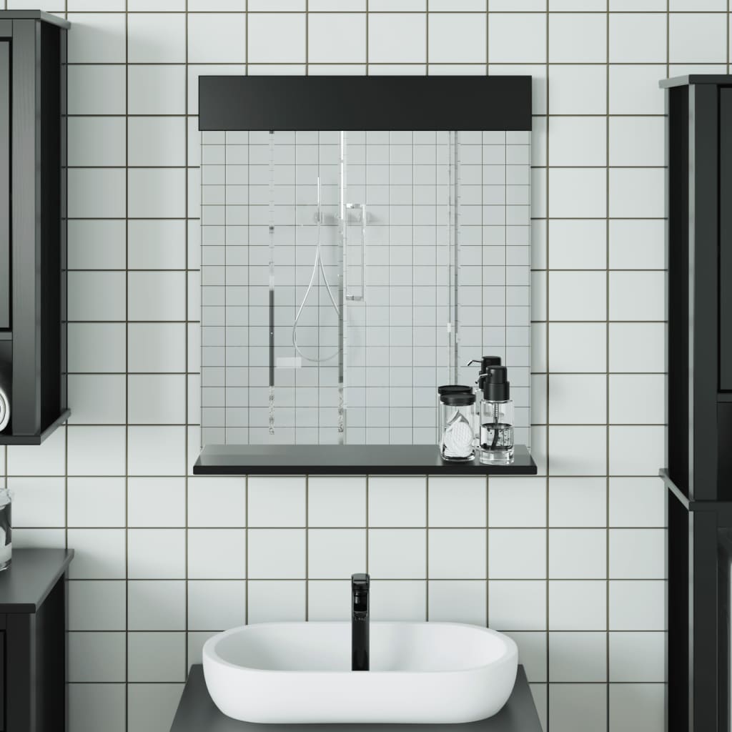 Espejo de baño con estante berg madera maciza negro 60x12x70cm