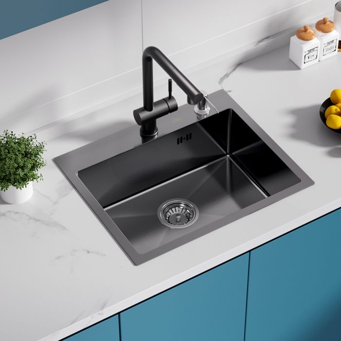 Fregadero de cocina - inox - 55x45cm - 1 cubeta - dispensador de jabón - dr