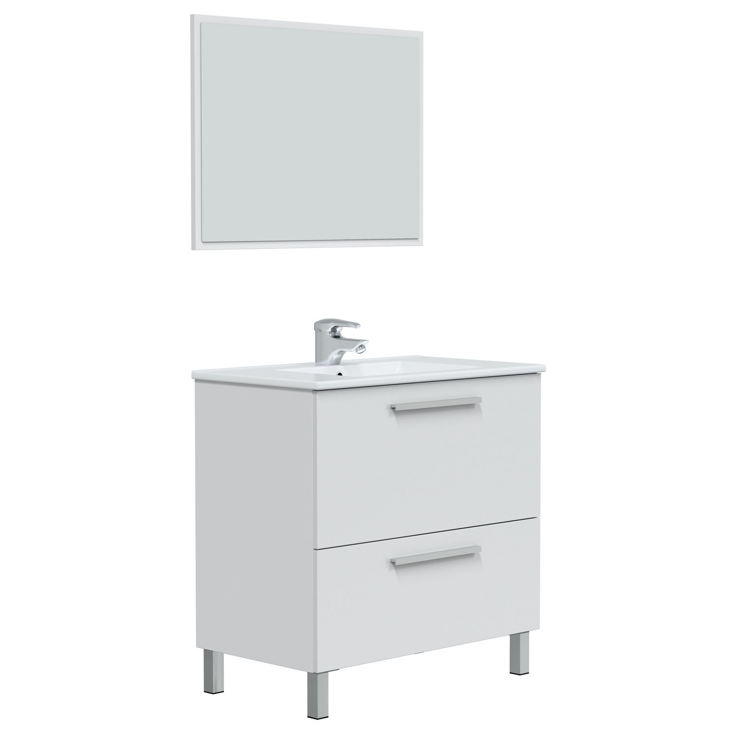 Mueble baño luis 1 cajón 1 puerta con espejo, sin lavabo, blanco brillo