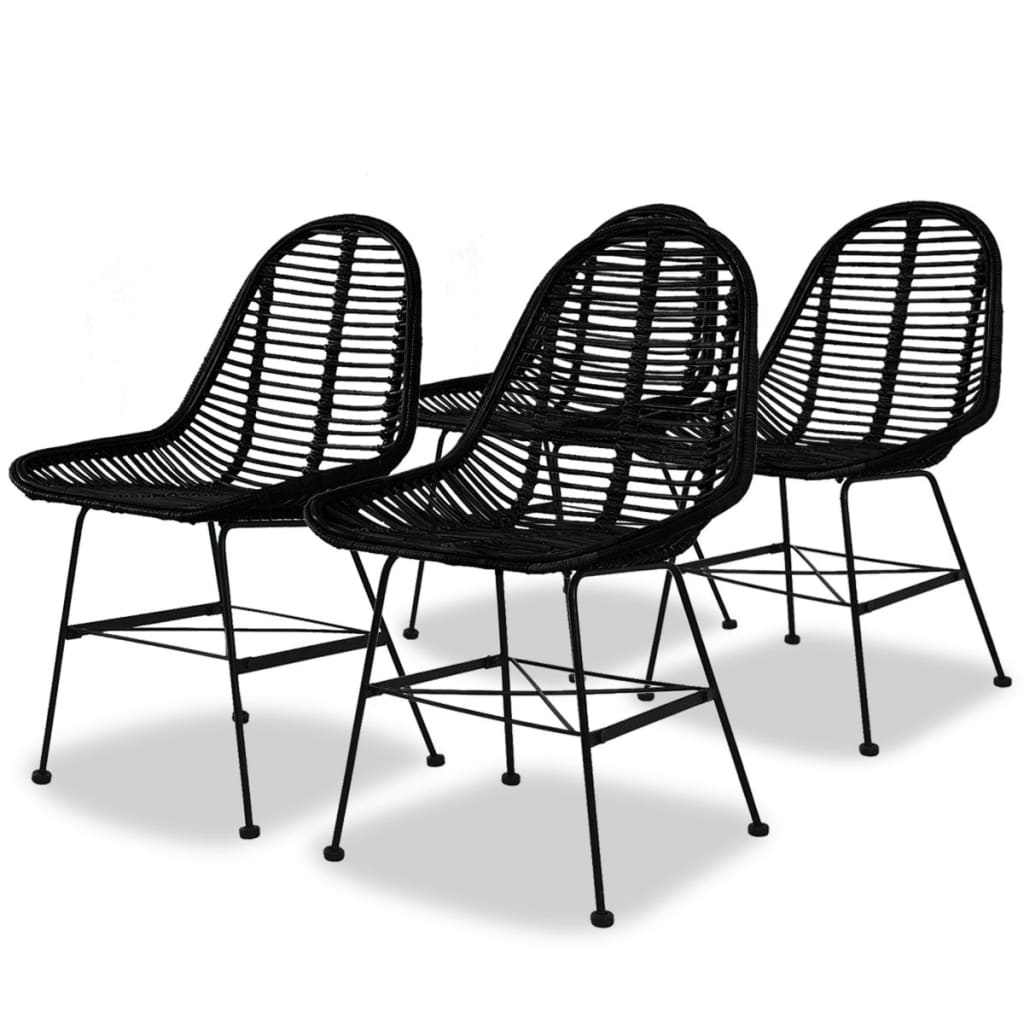 Sillas de comedor 4 unidades de ratán natural negro qweo9871