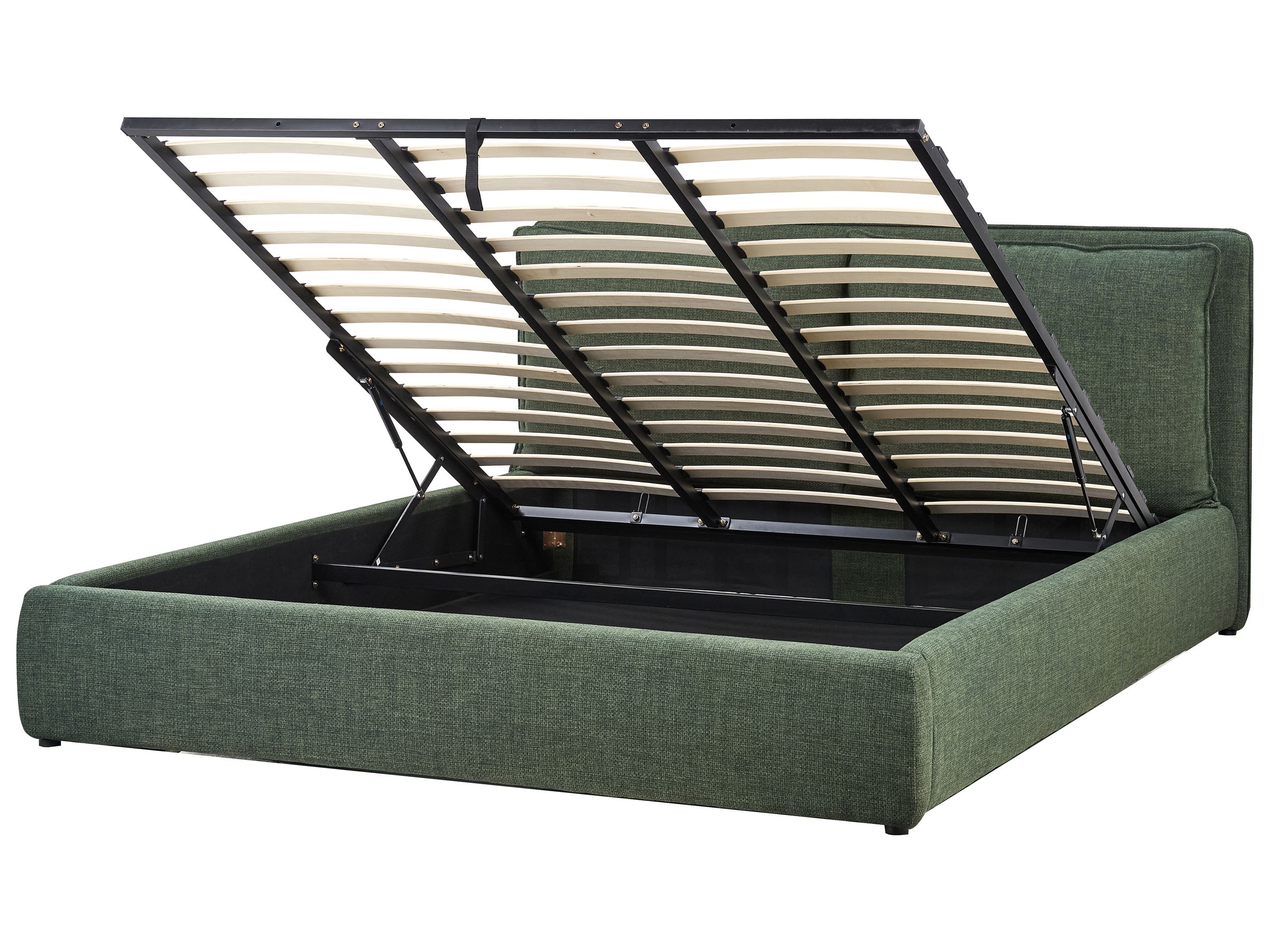 Cama con almacenaje bajonna tela verde oscuro 180 x 200 cm