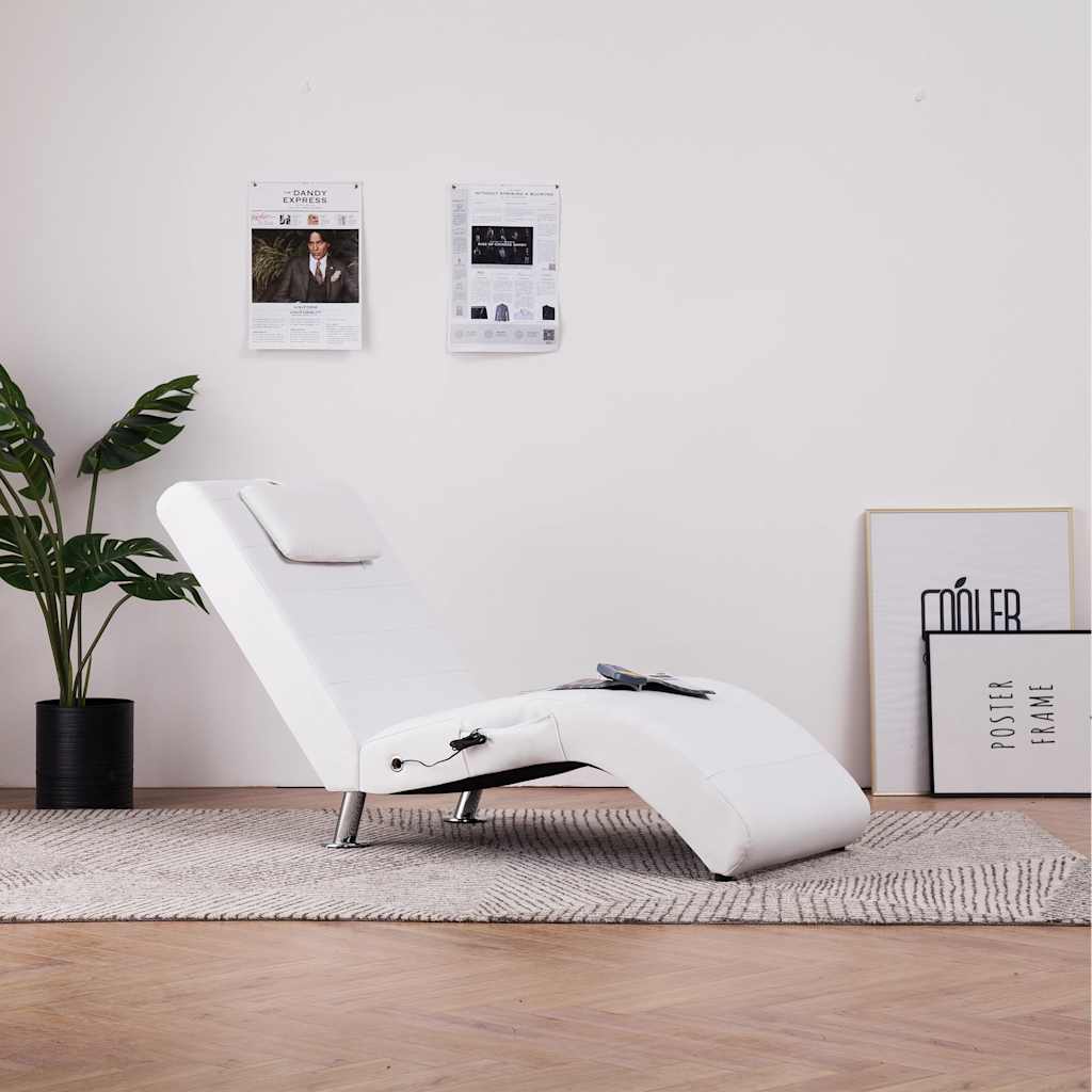 Diván de masaje con almohada de cuero sintético blanco oif794254