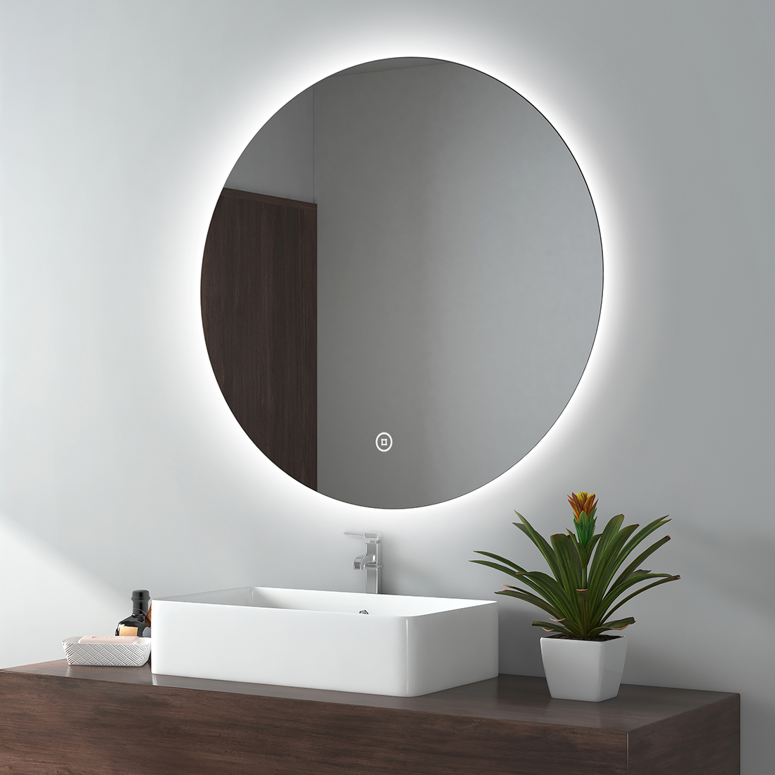 Emke espejo baño LED redondo 80cm, 3 tonos de luz, táctil, regulable