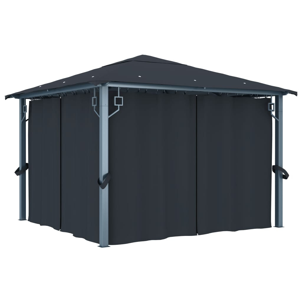 vidaXL cenador con cortina gris antracita aluminio 300x300 cm