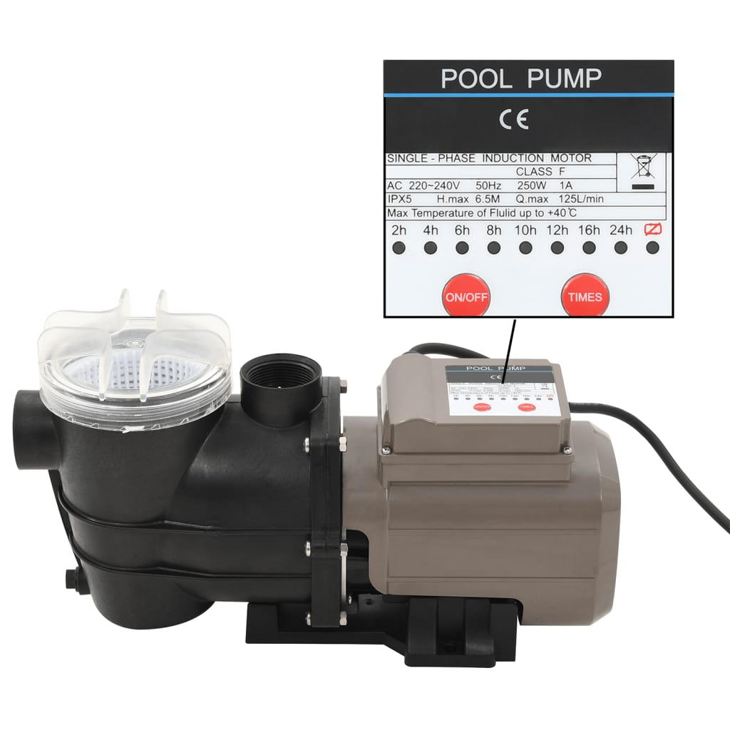 vidaXL bomba de piscina con temporizador negra 0,25 hp 8000 l/h