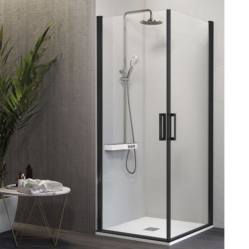Mampara esquina 2 puertas abatibles 70 cm y 55 cm nardi perfil negro mate