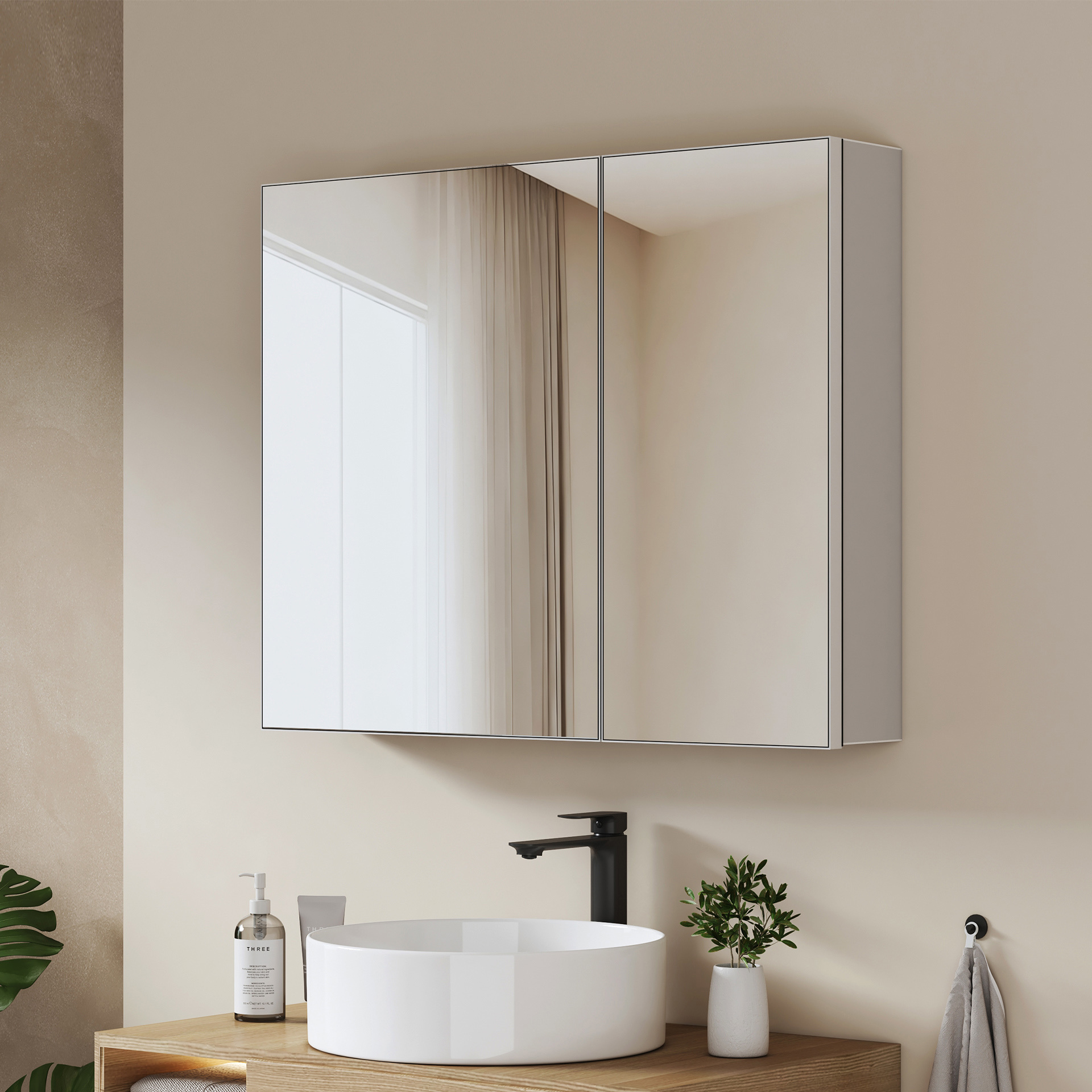 Emke armario espejo baño blanco mate mueble de pared grande 650x800x145 mm