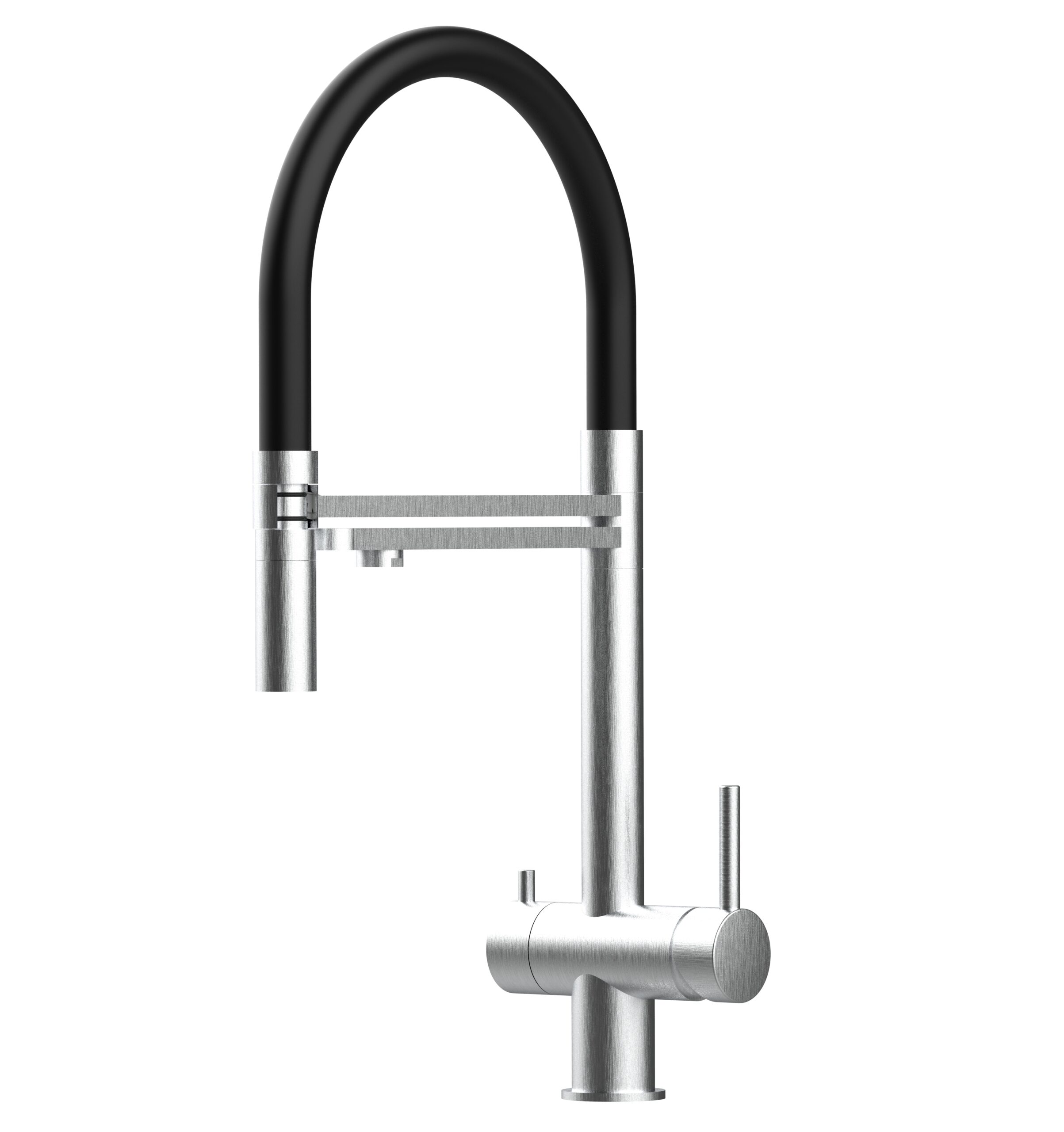Grifo cocina 3 vías acero inox ducha 2 chorros amovible, cepillado / negro