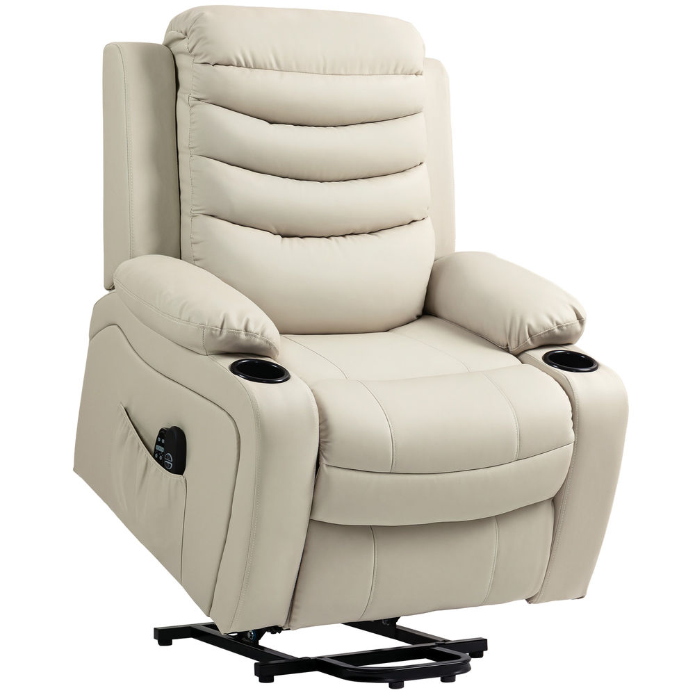 Sillón elevador 93x95.5x100 cm cuero sintético color beige Homcom