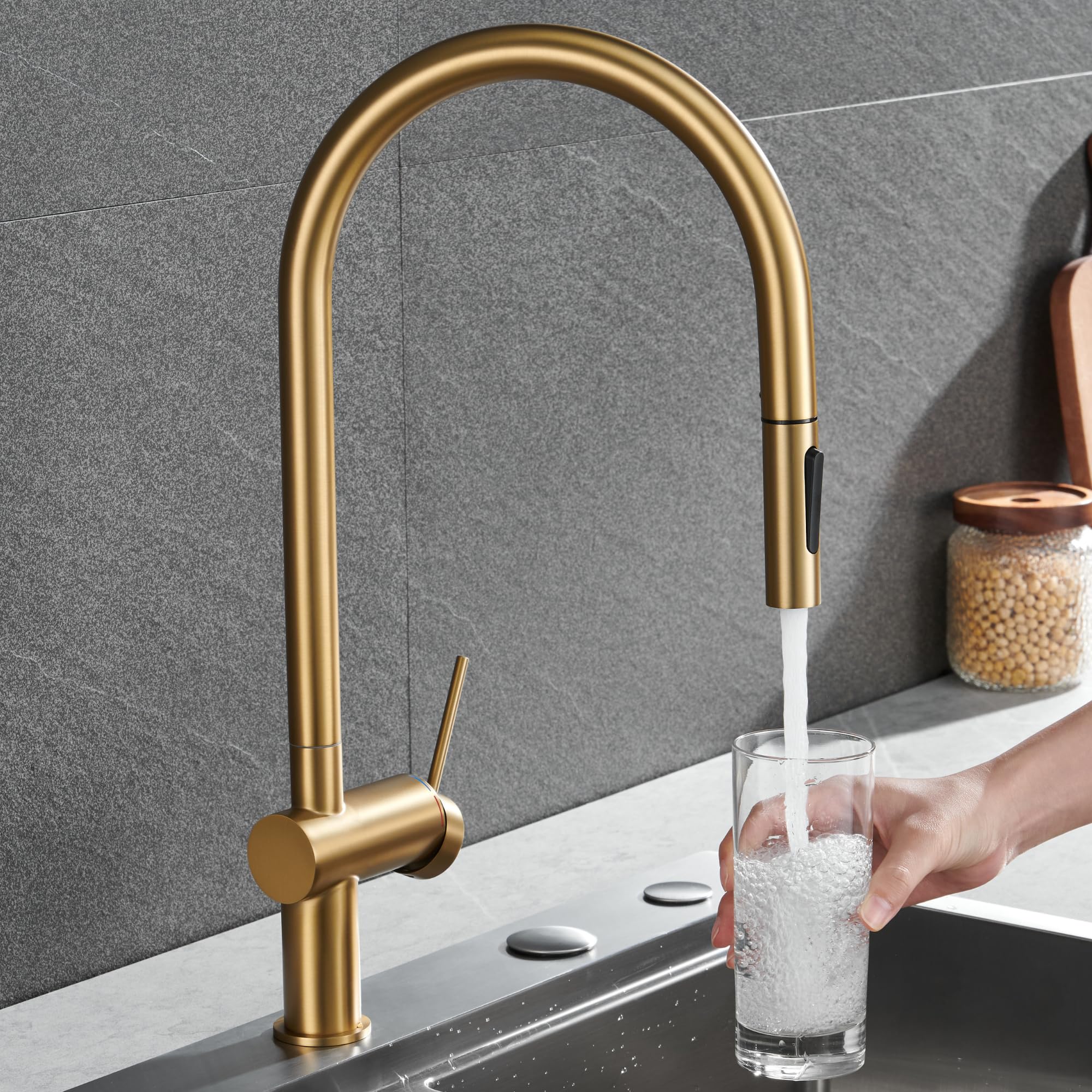 Imex - grifo monomando de cocina extraíble oro serie berna