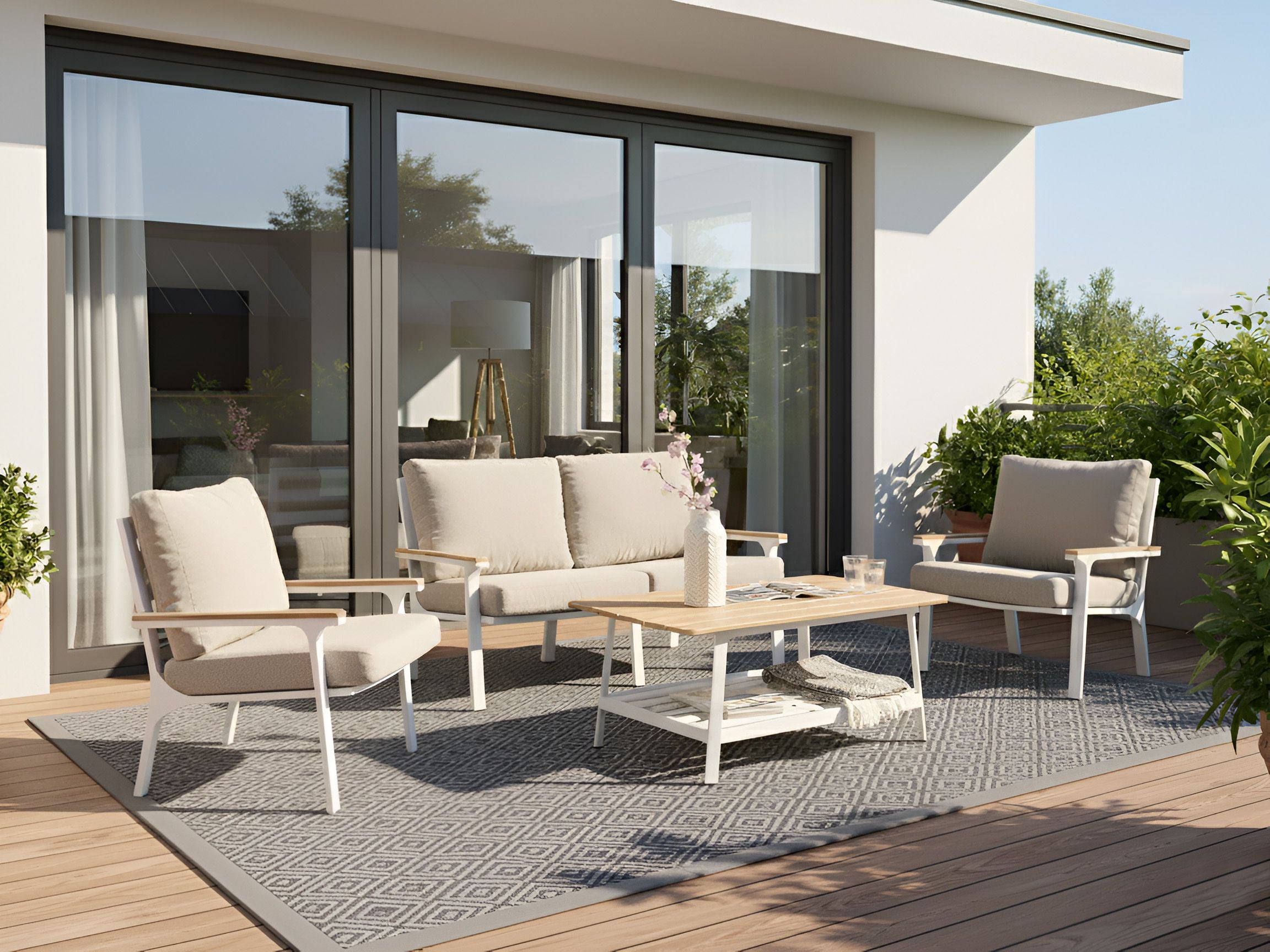 Conjunto de jardín con mesa 4 plazas orero gris pardo