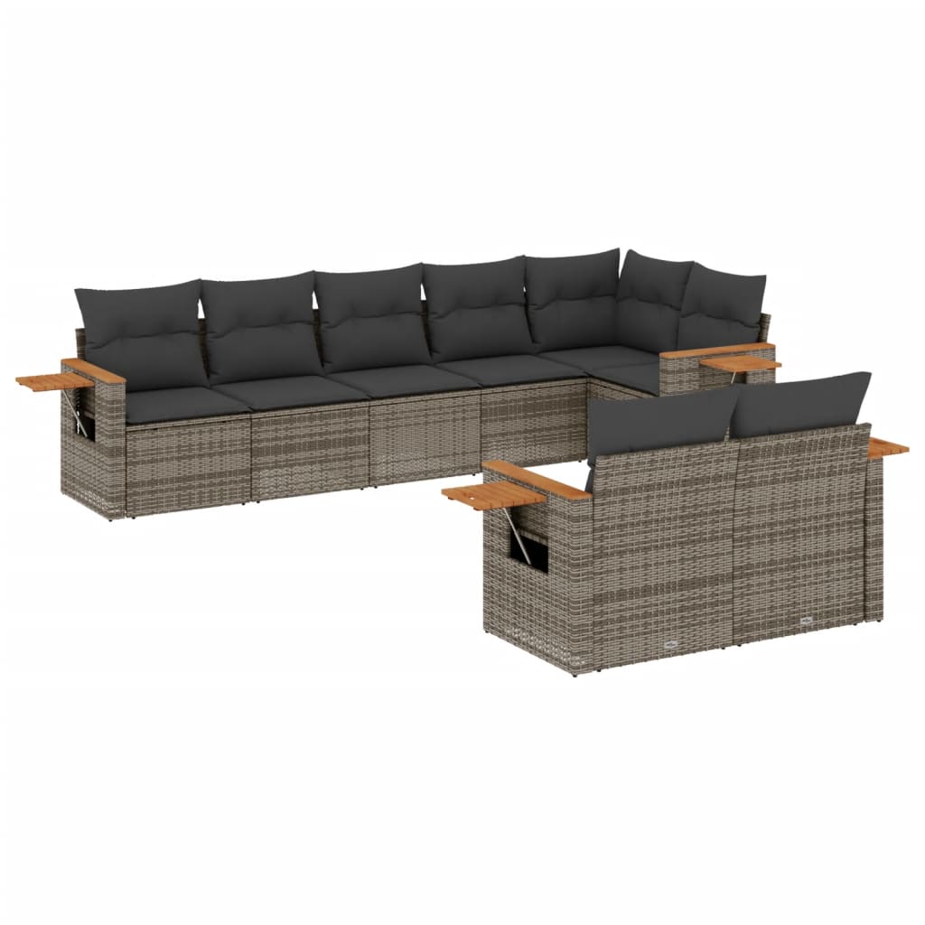 vidaXL set de sofás de jardín 8 pzas y cojines ratán sintético gris