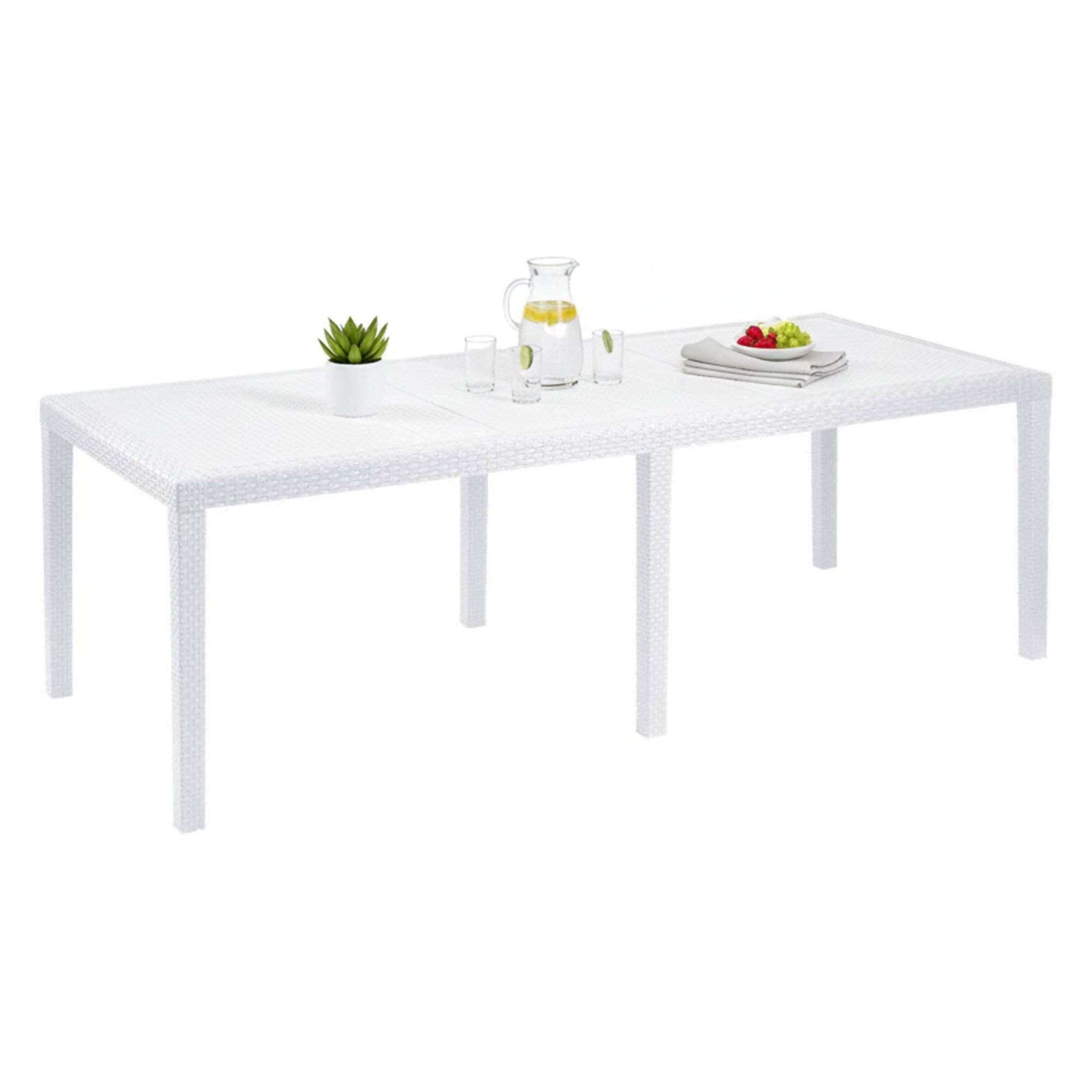 Mesa de exterior abbaviva, extensible con mecanismo central, blanca