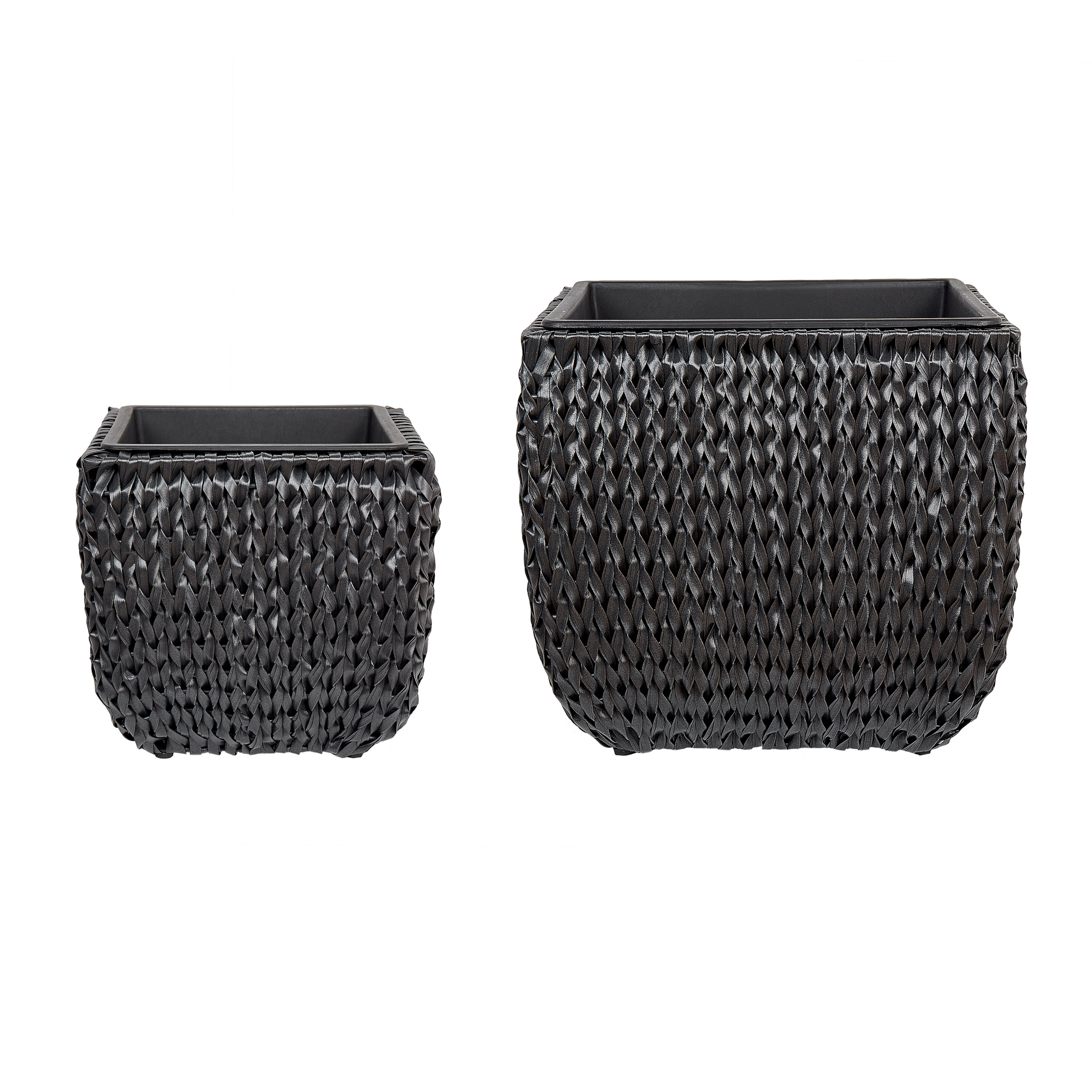 Conjunto de 2 macetas berberis 34/45 cm ratán sintético negro