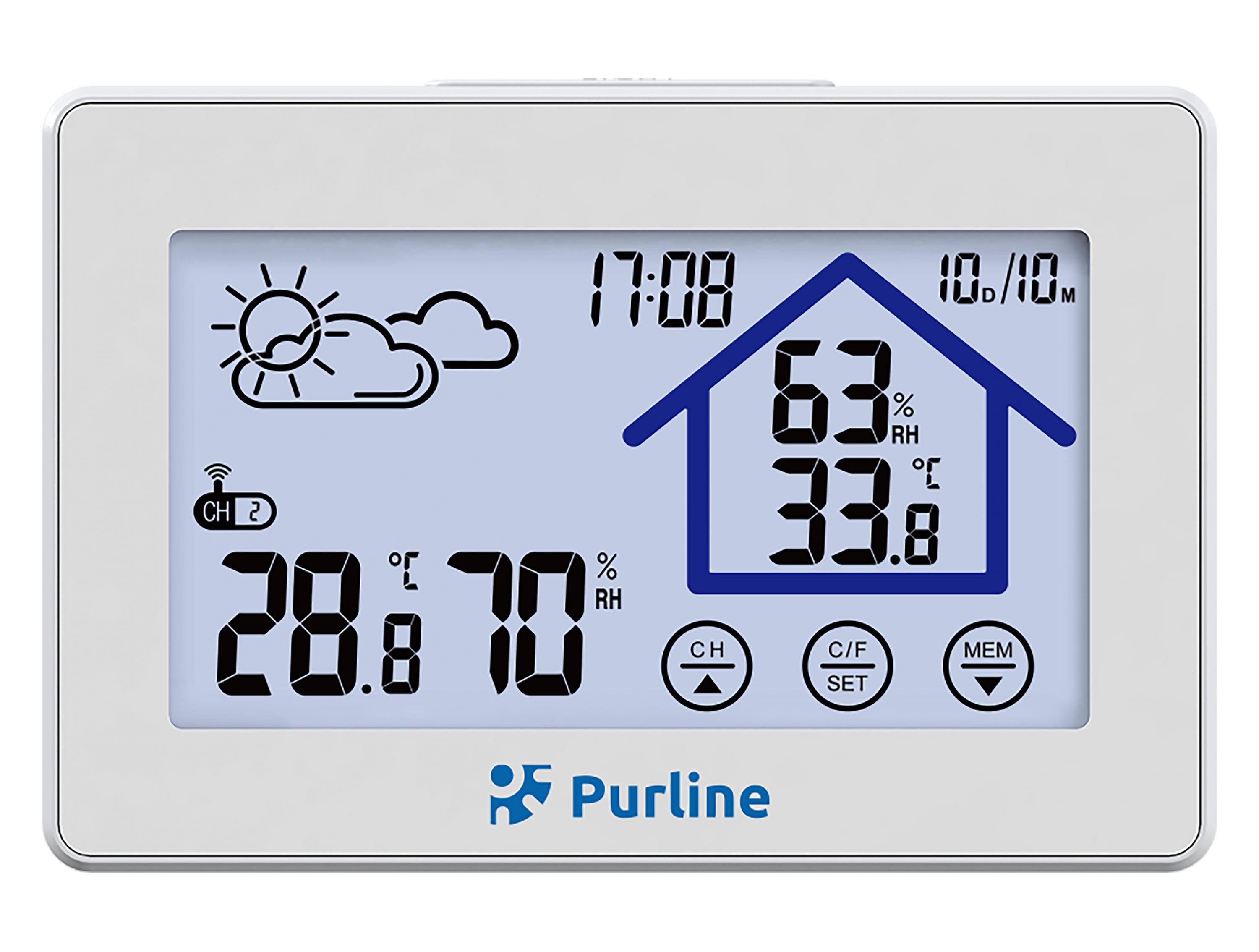 Reloj analógico de pared con indicador de temperatura y humedad negro