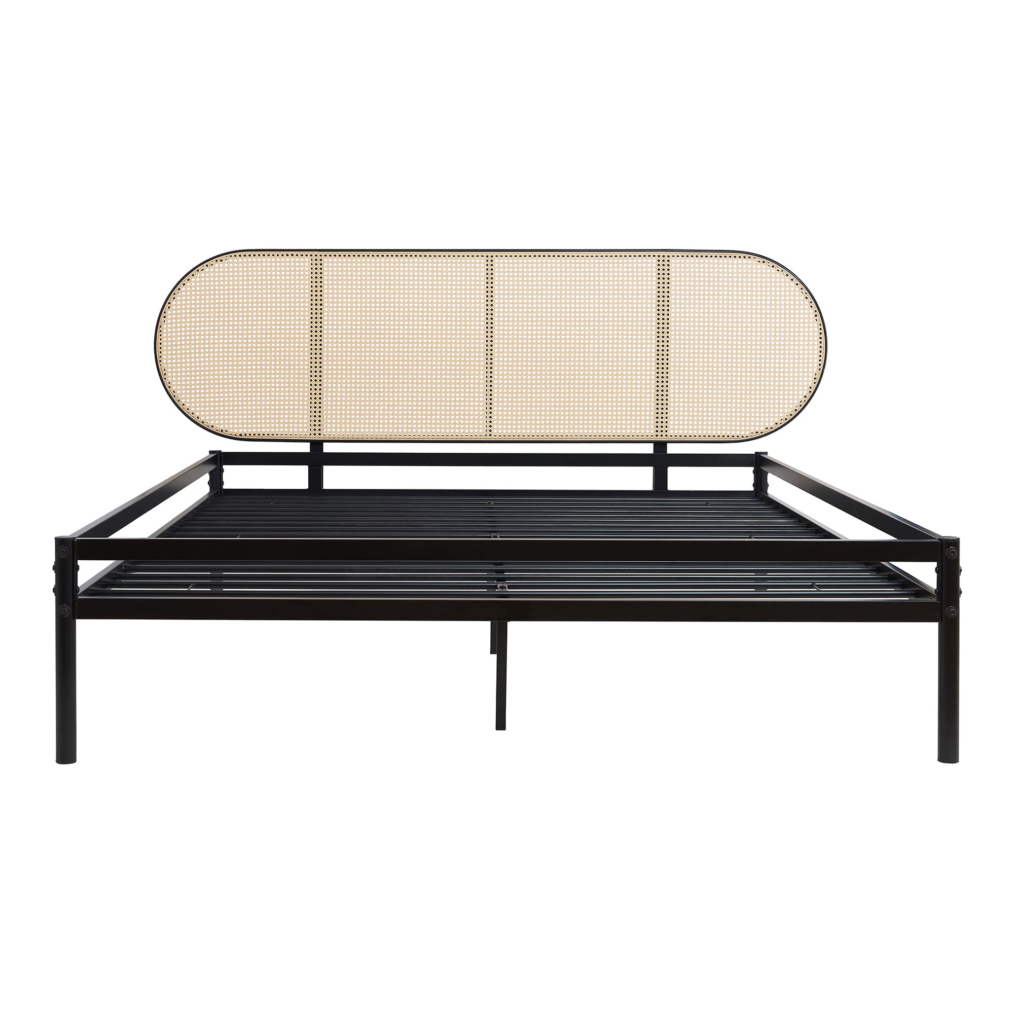 Cama metal linköping cabecero ovalado + colchón 160x200cm negro [en.casa]