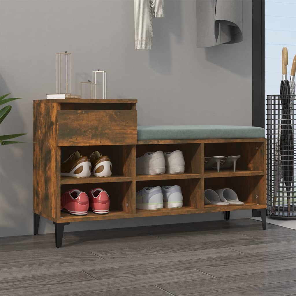 Mueble zapatero madera contrachapada roble ahumado 102x36x60 cm esxt6703