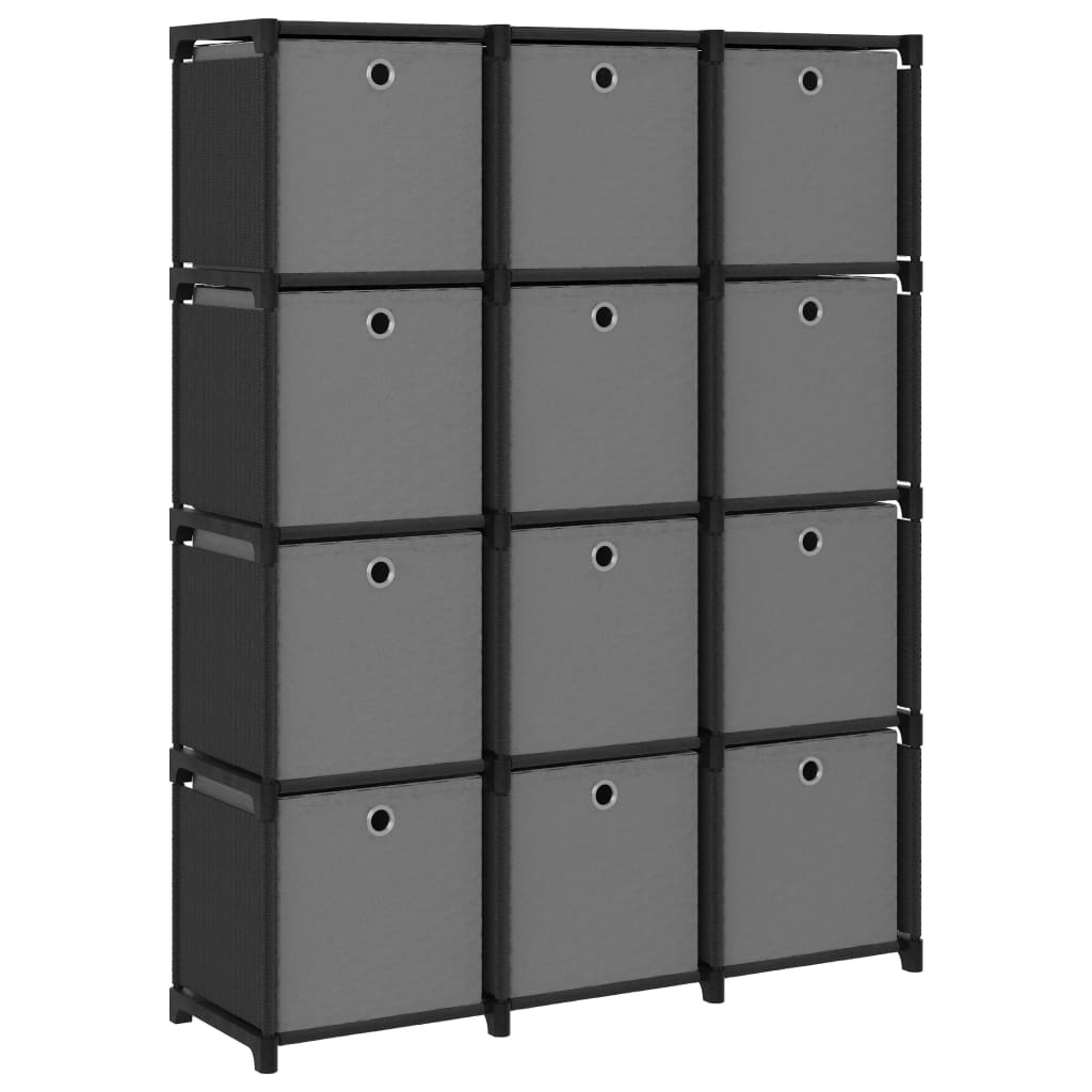 vidaXL estantería de 12 cubos con cajas tela negra 103x30x141 cm