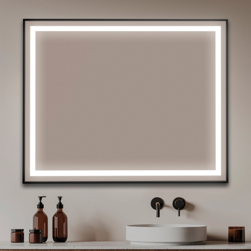 Espejo de baño LED luz frontal b-962 marco negro – 60x80 cm