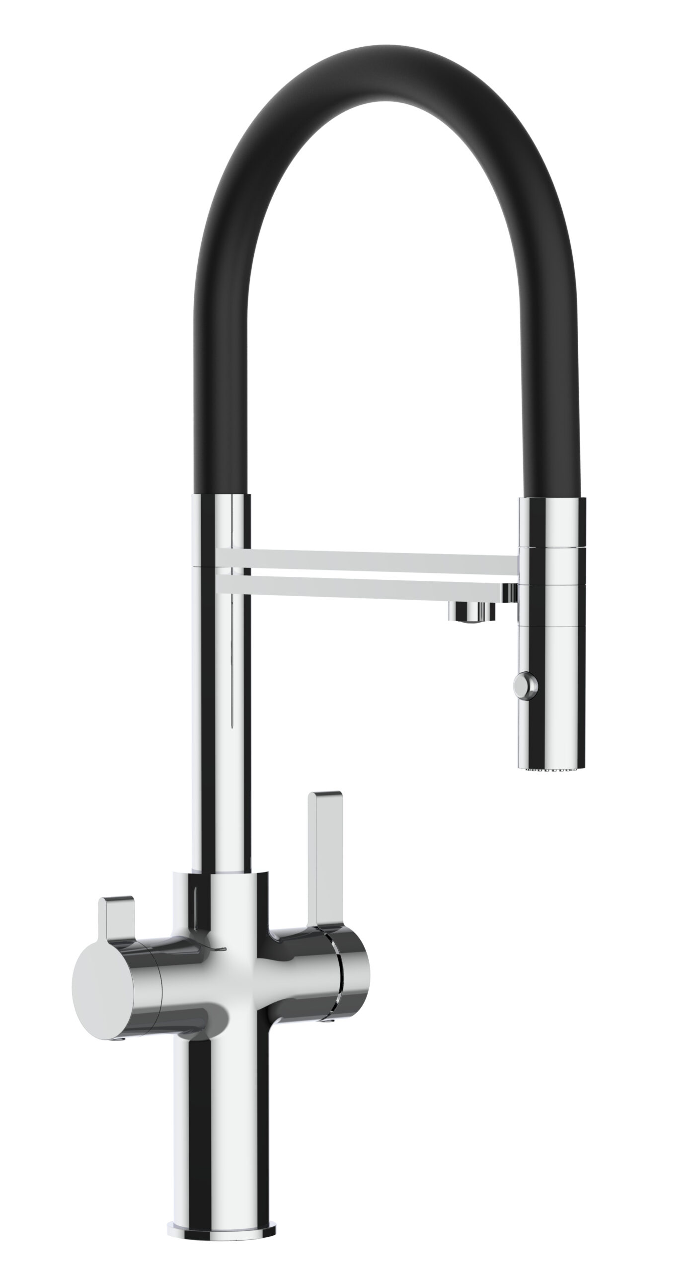 Grifo cocina 3 vías cromado FC caño negro flexible ducha 2chorros