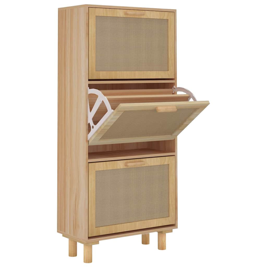 vidaXL zapatero madera contrachapada marrón ratán natural 52x25x115 cm