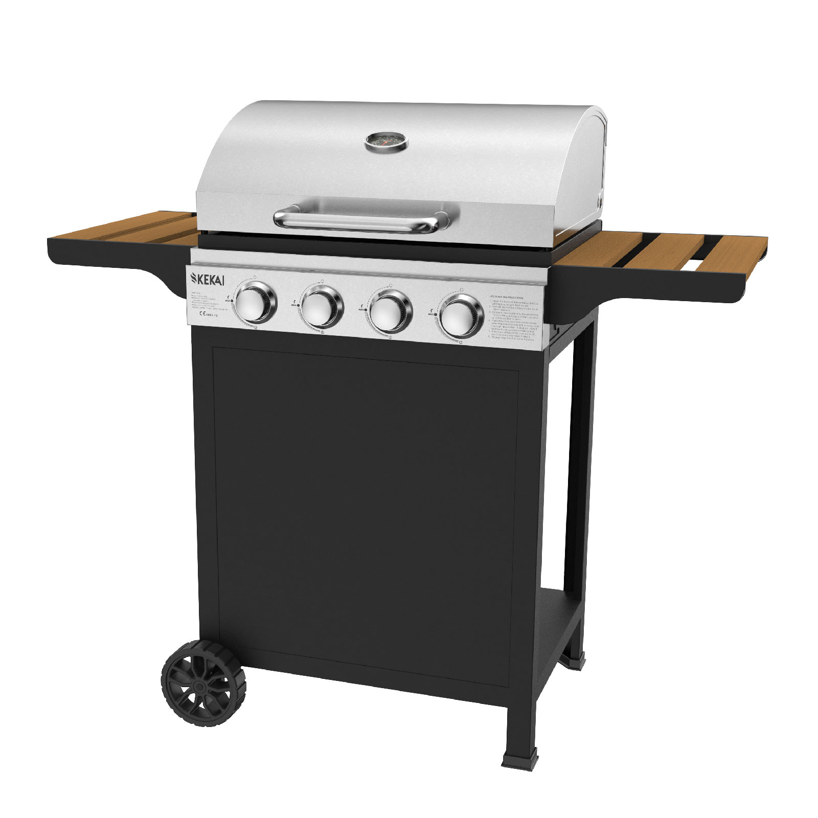Barbacoa de gas portátil kekai fort peck 118,5x57,5x104,5 cm de 12 kw con 4