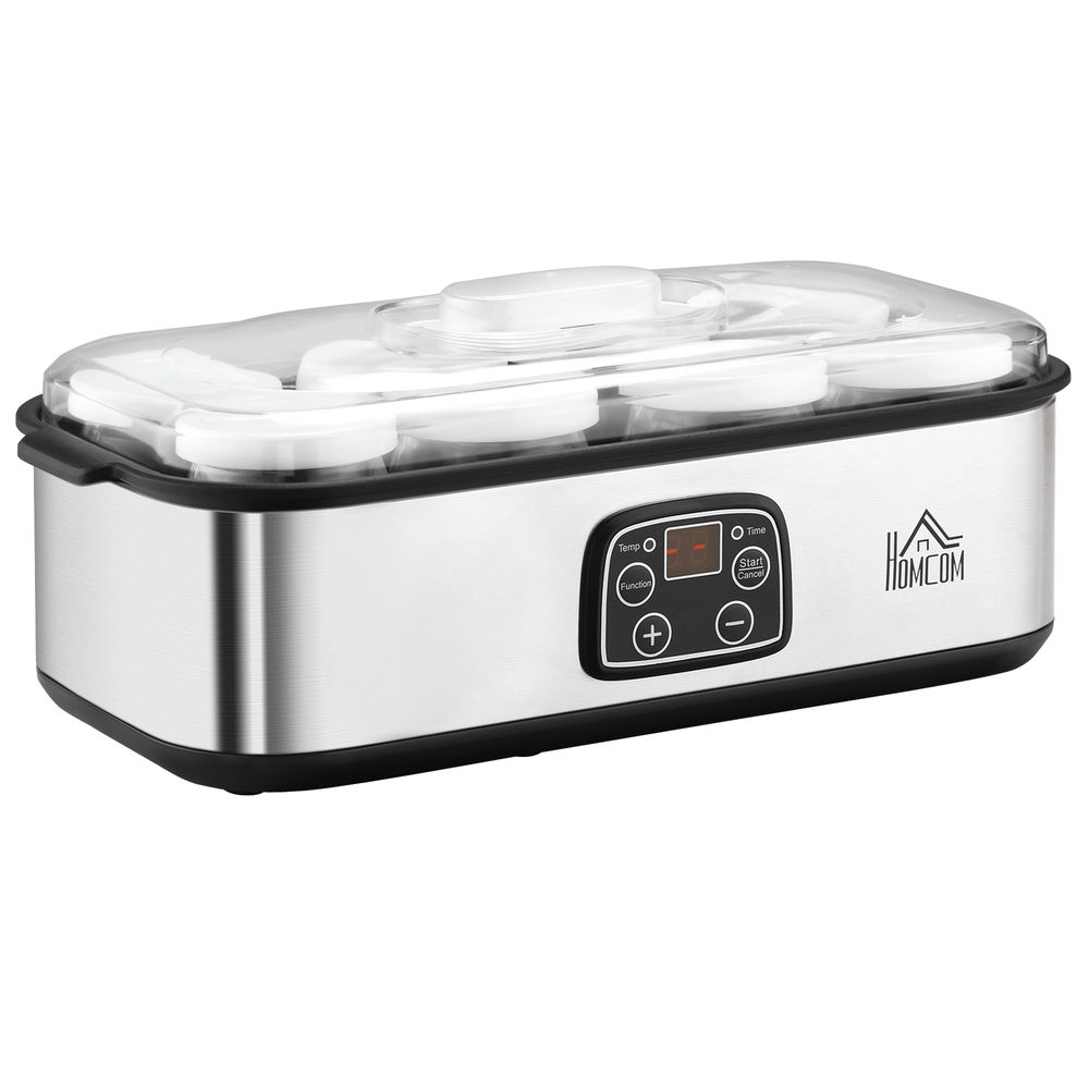 Yogurtera 36x18.8x14 cm pc, pp, acero inoxidable y vidrio color gris Homcom
