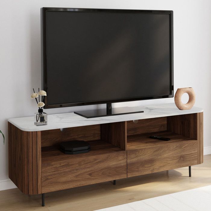 Mueble de tv moderno - nogal mármol - 2 cajones 140 cm