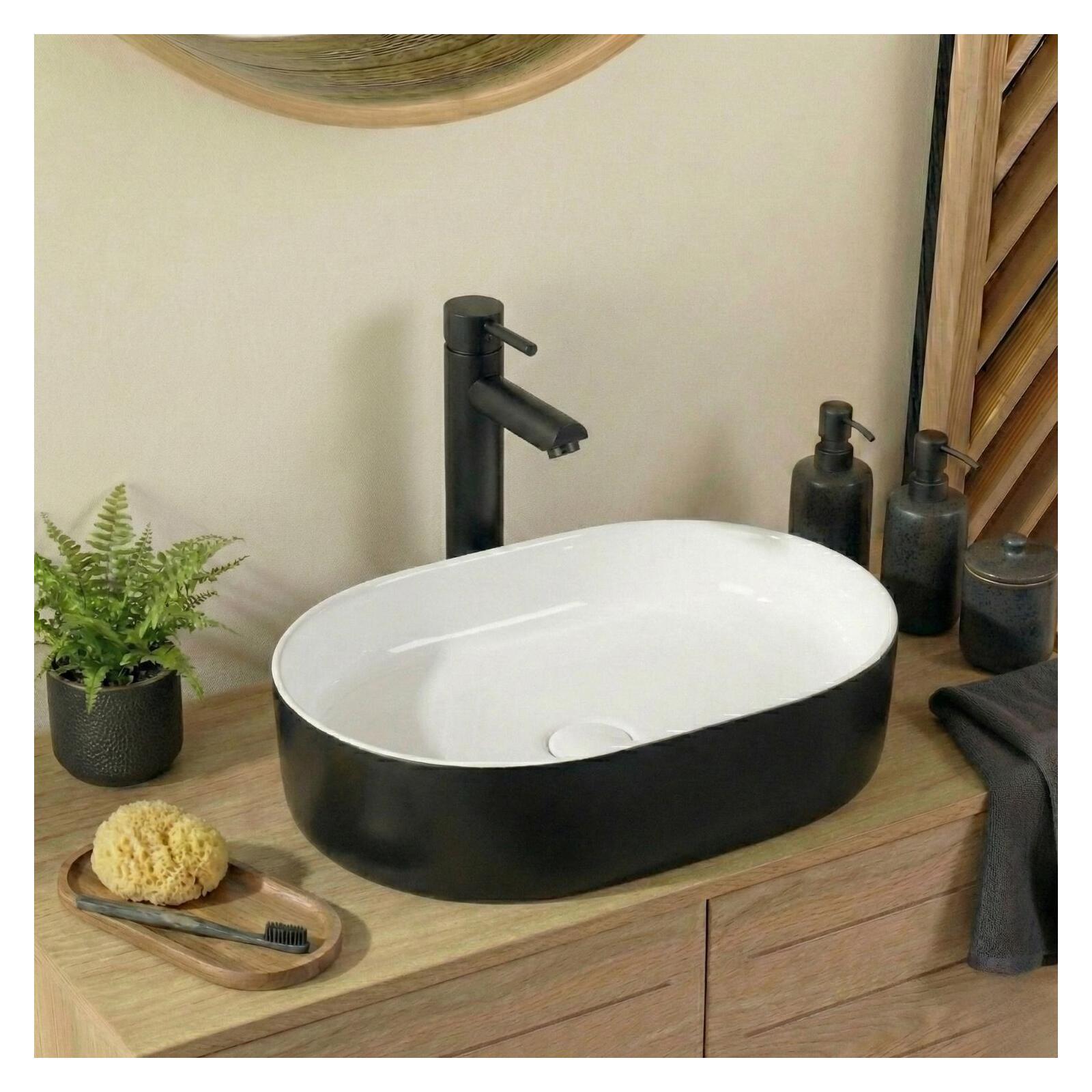 Lavabo sobre encimera rectangular de cerámica bicolor 50x37cm ydra