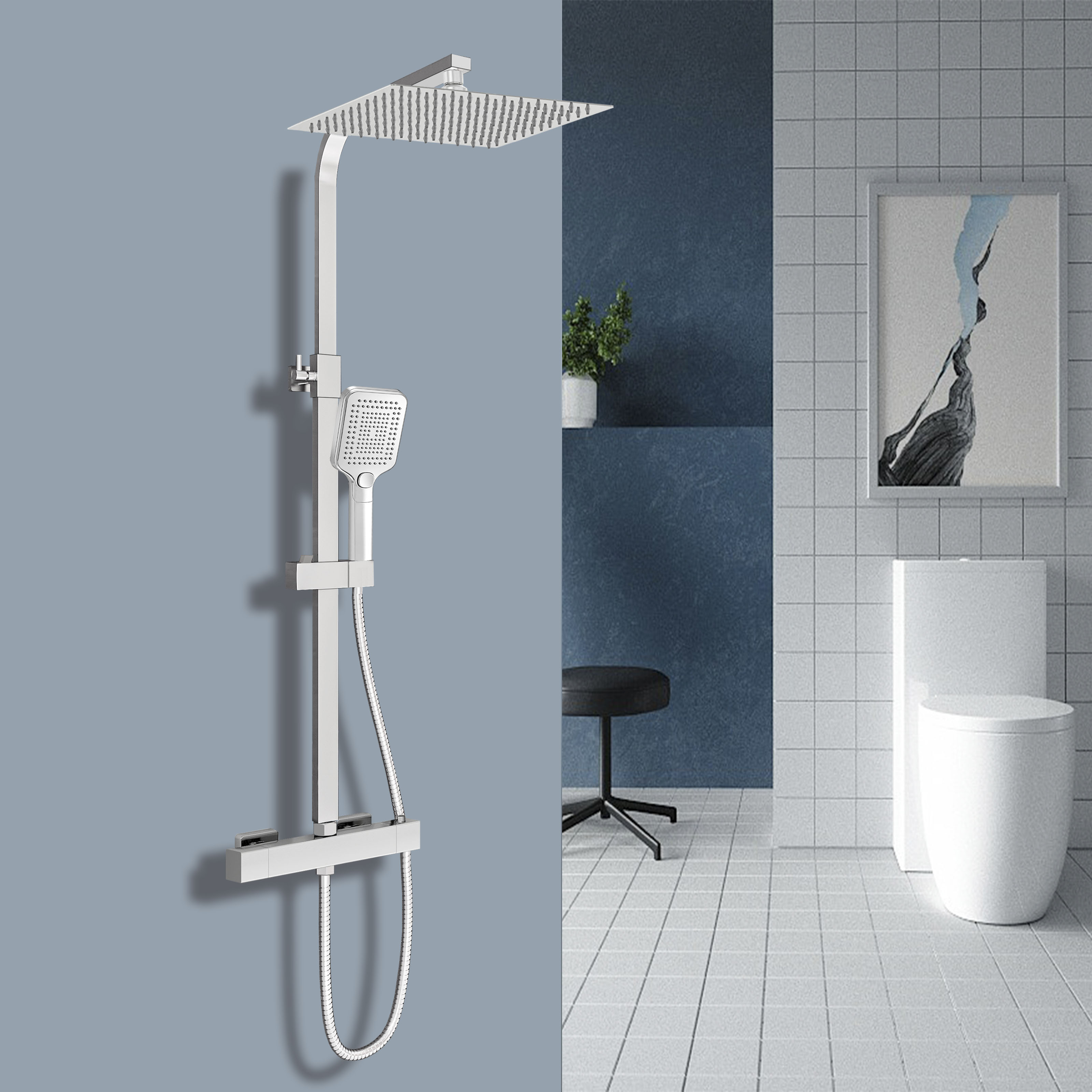 Aica columna ducha termostática 30x30cm (12") alcachofa de ducha 73-117cm