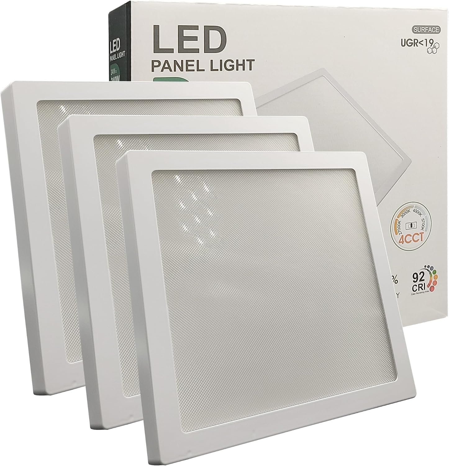 Pack x3 plafón LED cuadrado 24w (240w), 2880lm, luz seleccionable 4cct