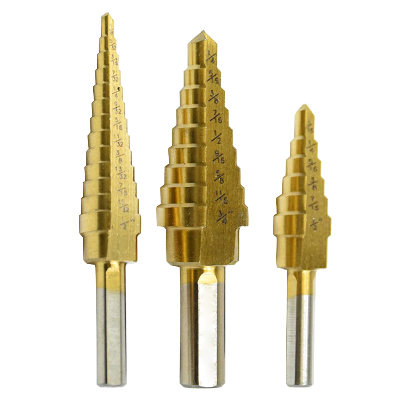 Juego 3 brocas escalonadas titanio 3/16-3/4" metal madera