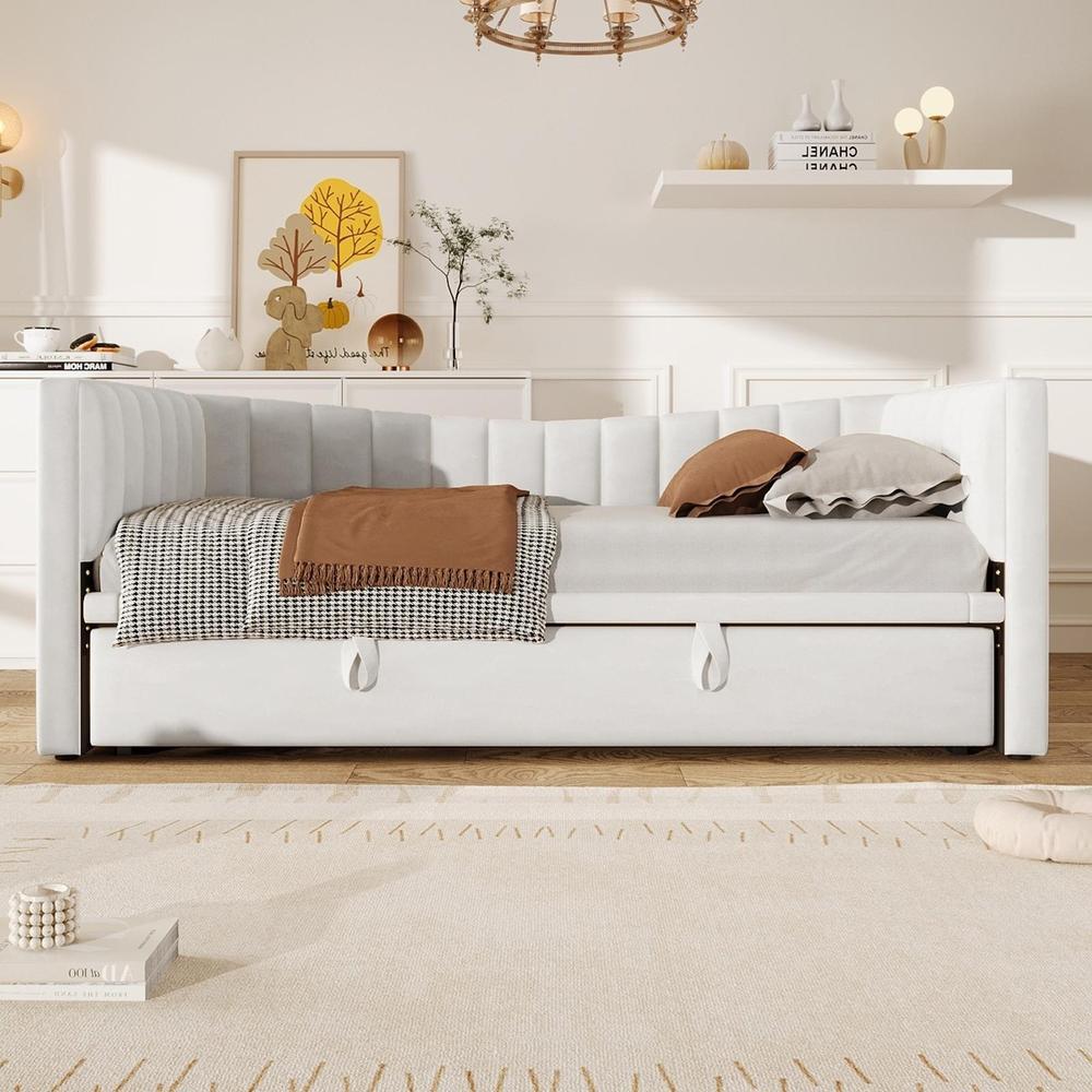 Cama abatible 90x200cm extensible 180x200cm terciopelo blanco
