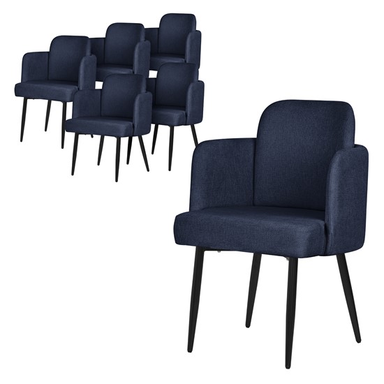 6x sillas de comedor funda de tela azul oscuro respaldo y reposabrazos