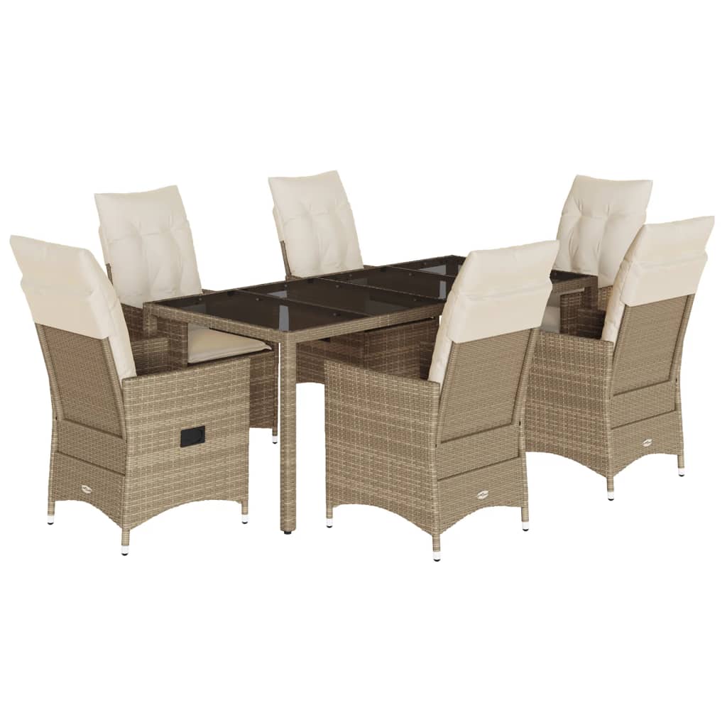 vidaXL set comedor de jardín 7 pzas con cojines ratán sintético beige