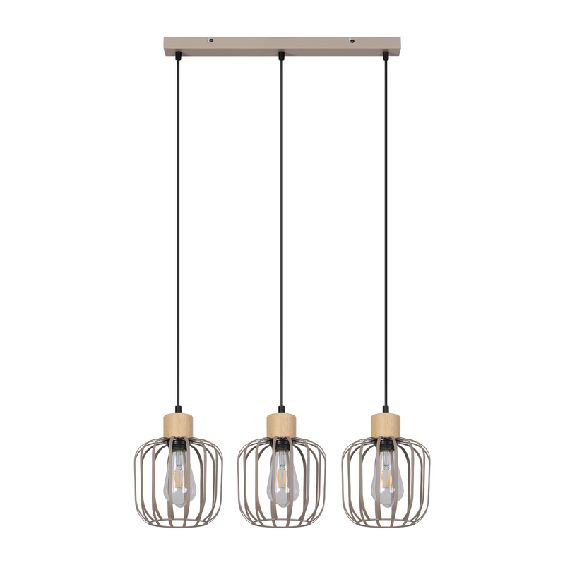 Nettlife suspensión de 3 luces E27 gris madera, moderna, sin bombillas