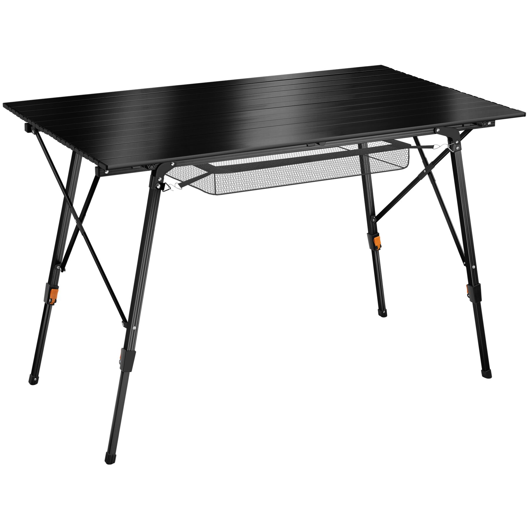 Mesa plegable de aluminio ajustable en altura, negro
