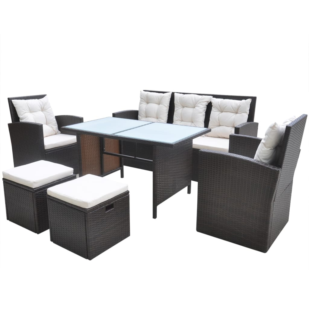 vidaXL set comedor de jardín 6 piezas y cojines ratán sintético marrón