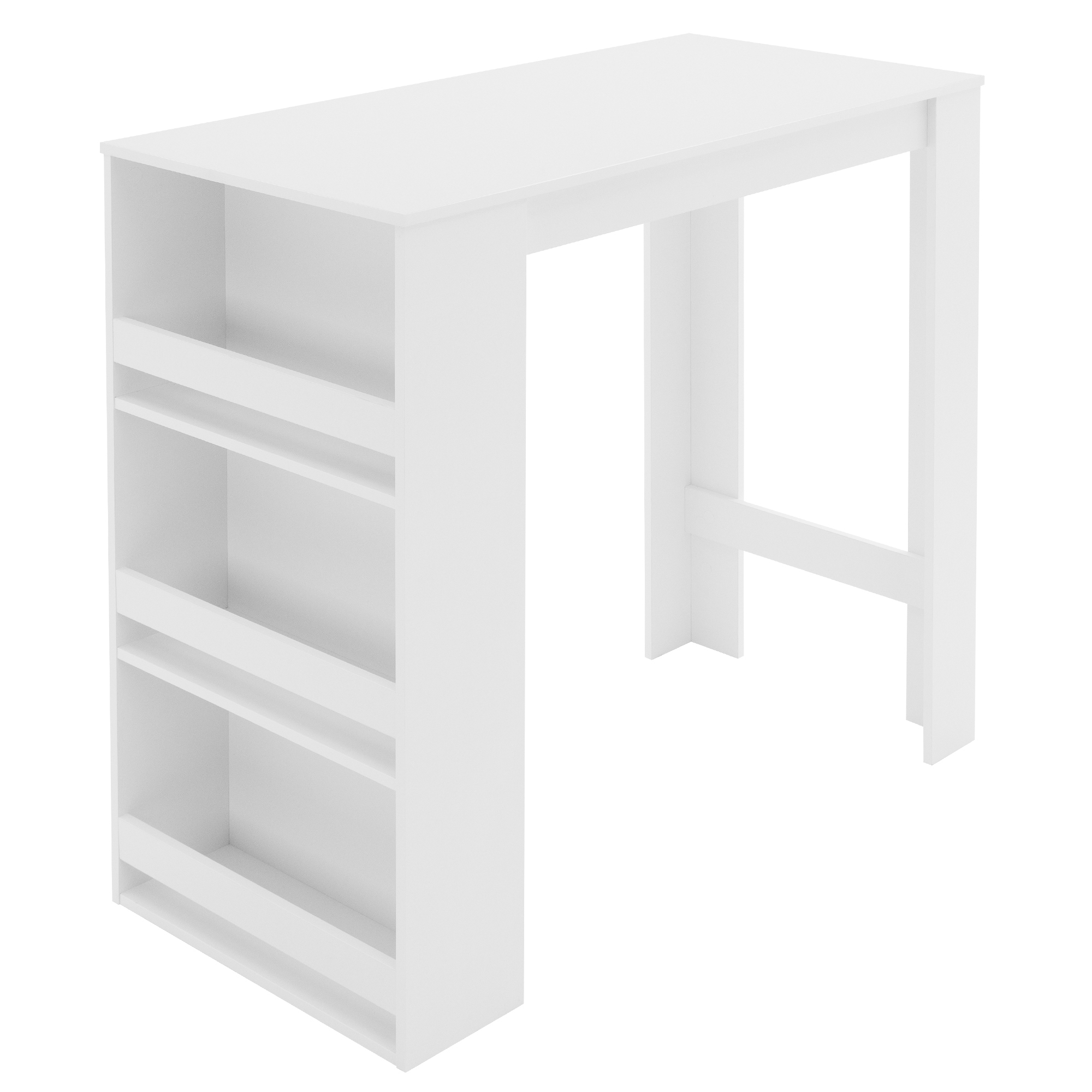 Mesa de bar con estantes de 3 niveles, 117x106x57 cm blanca