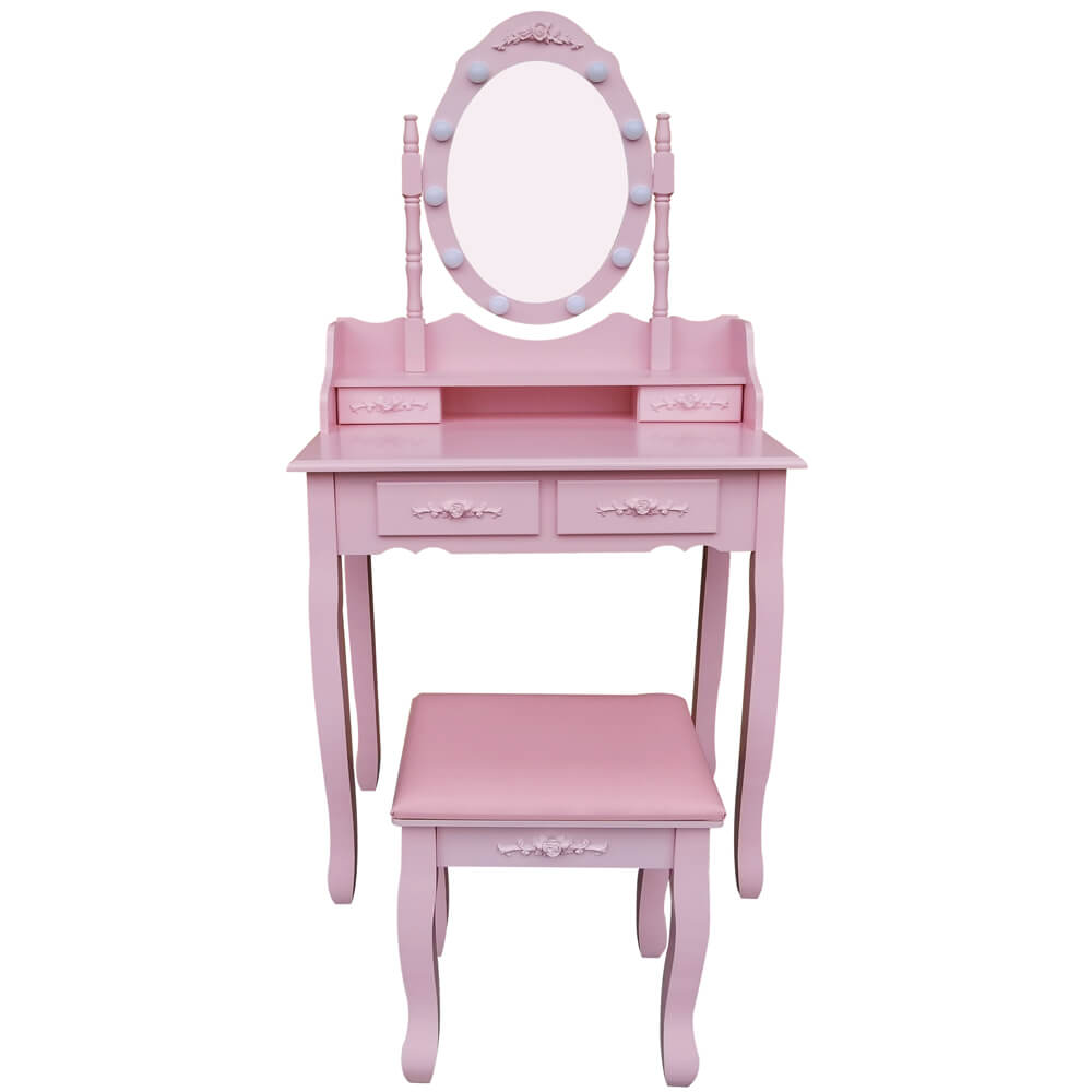 Tocador con espejo e iluminación LED rosy pink