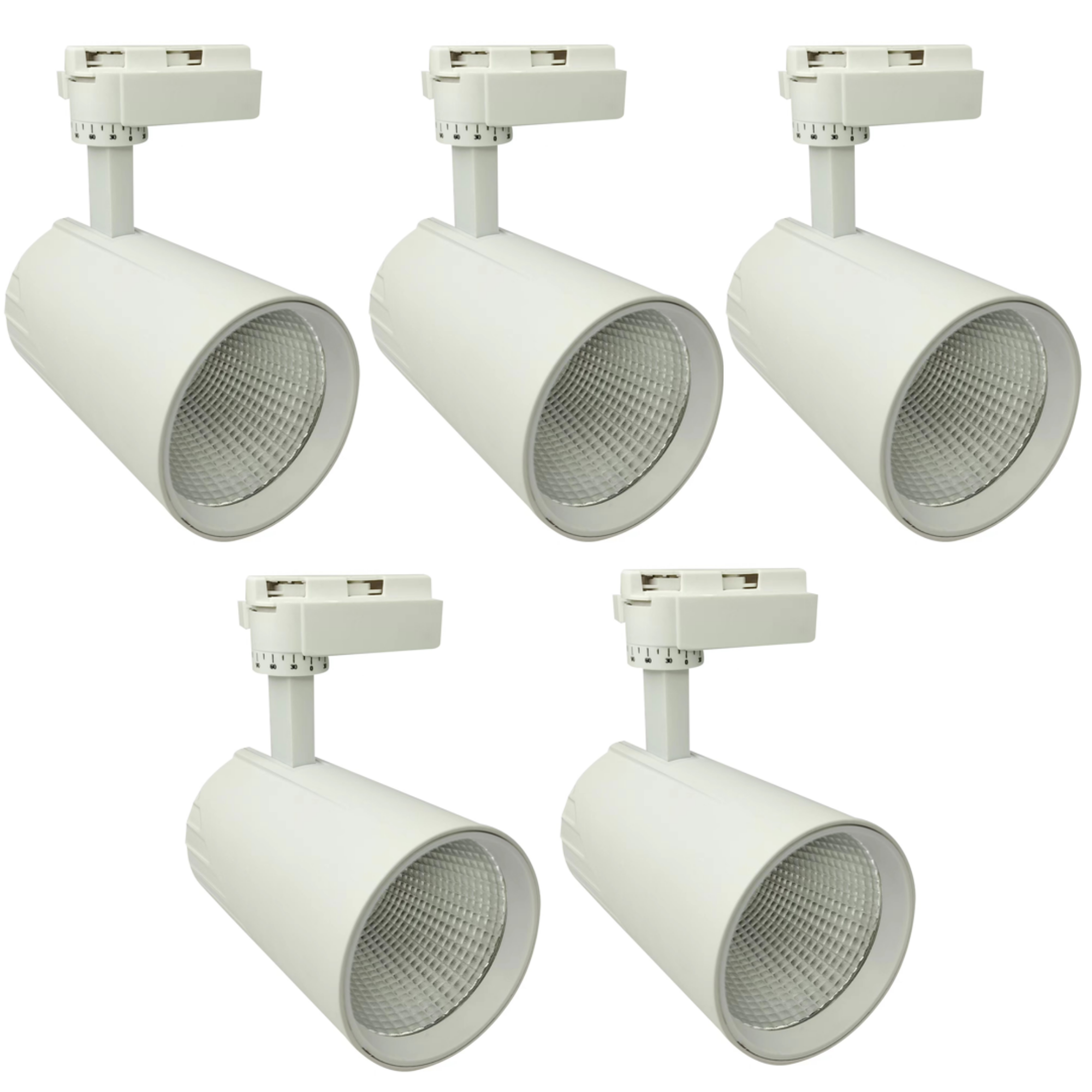 5x foco techo LED carril 30w, blanco 3000k, 3000lm, monofásico, blanco